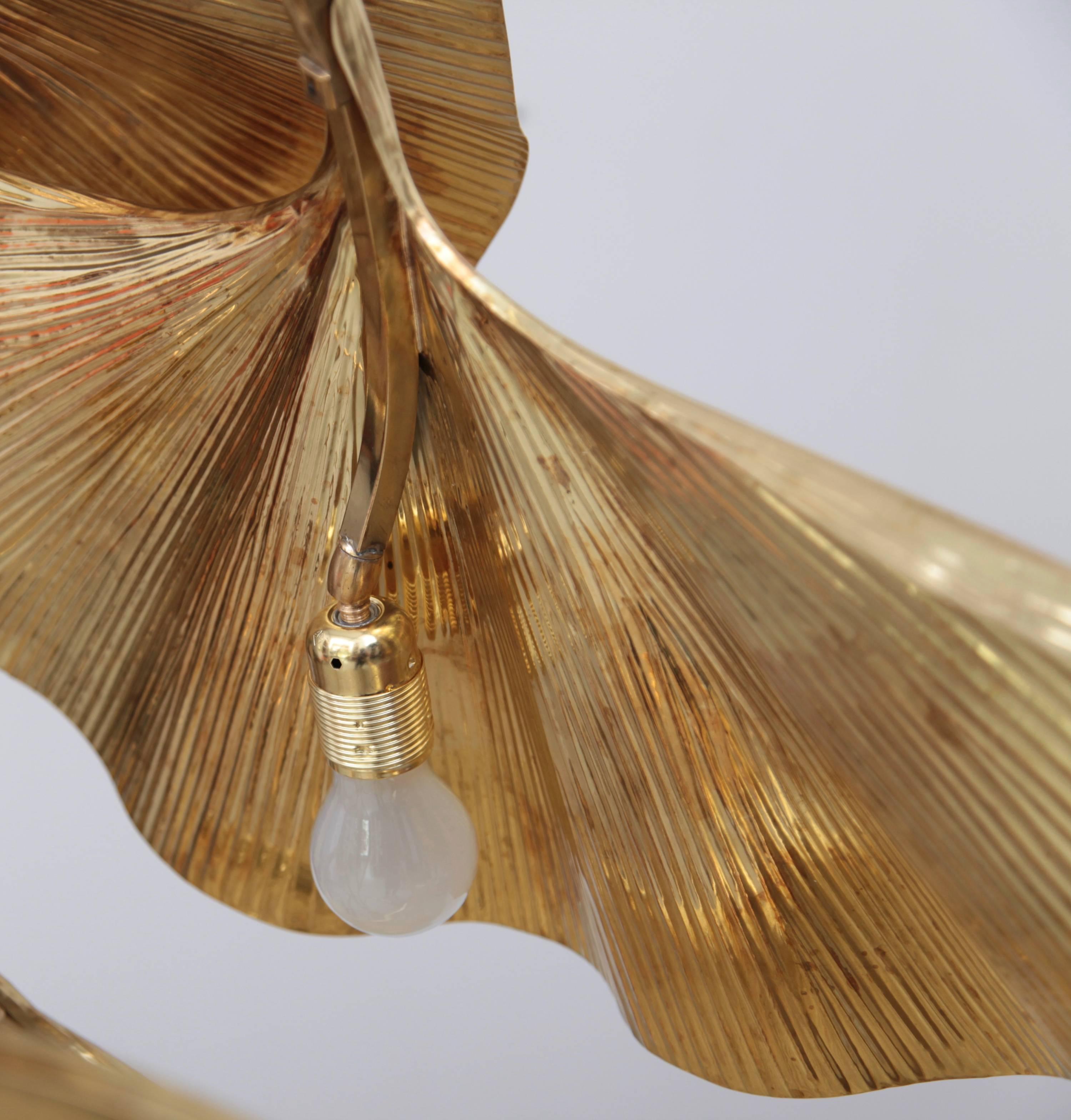 Late 20th Century Very Huge Ginkgo Leaf Brass Floor Lamp by Tommaso Barbi