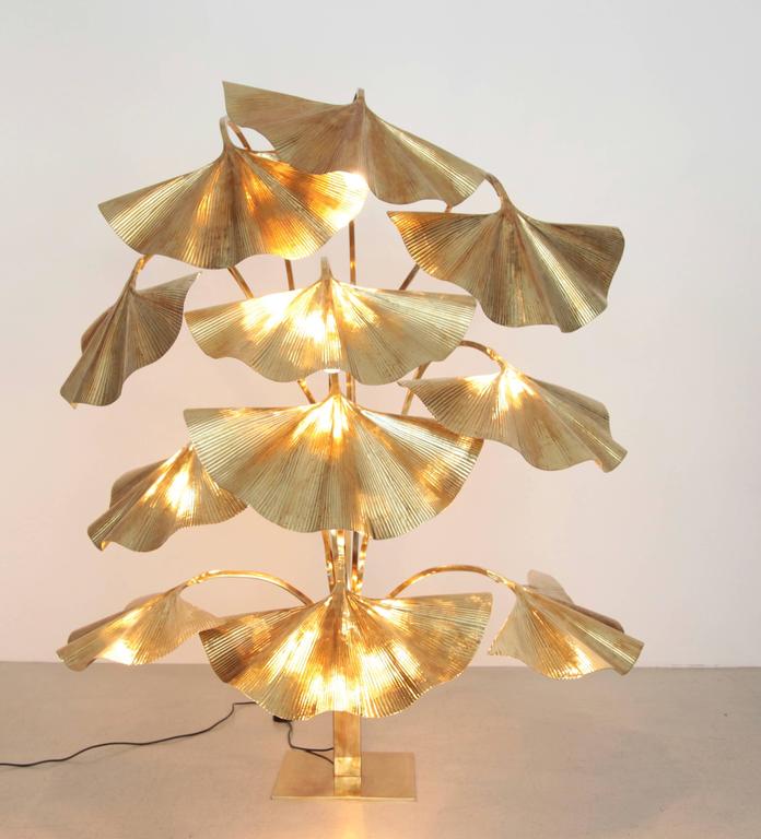 Very Huge Ginkgo Leaf Brass Floor Lamp By Tommaso Barbi At 1stdibs Mid Century Modern Very Huge Ginkgo Leaf Brass Floor Lamp By Tommaso Barbi For