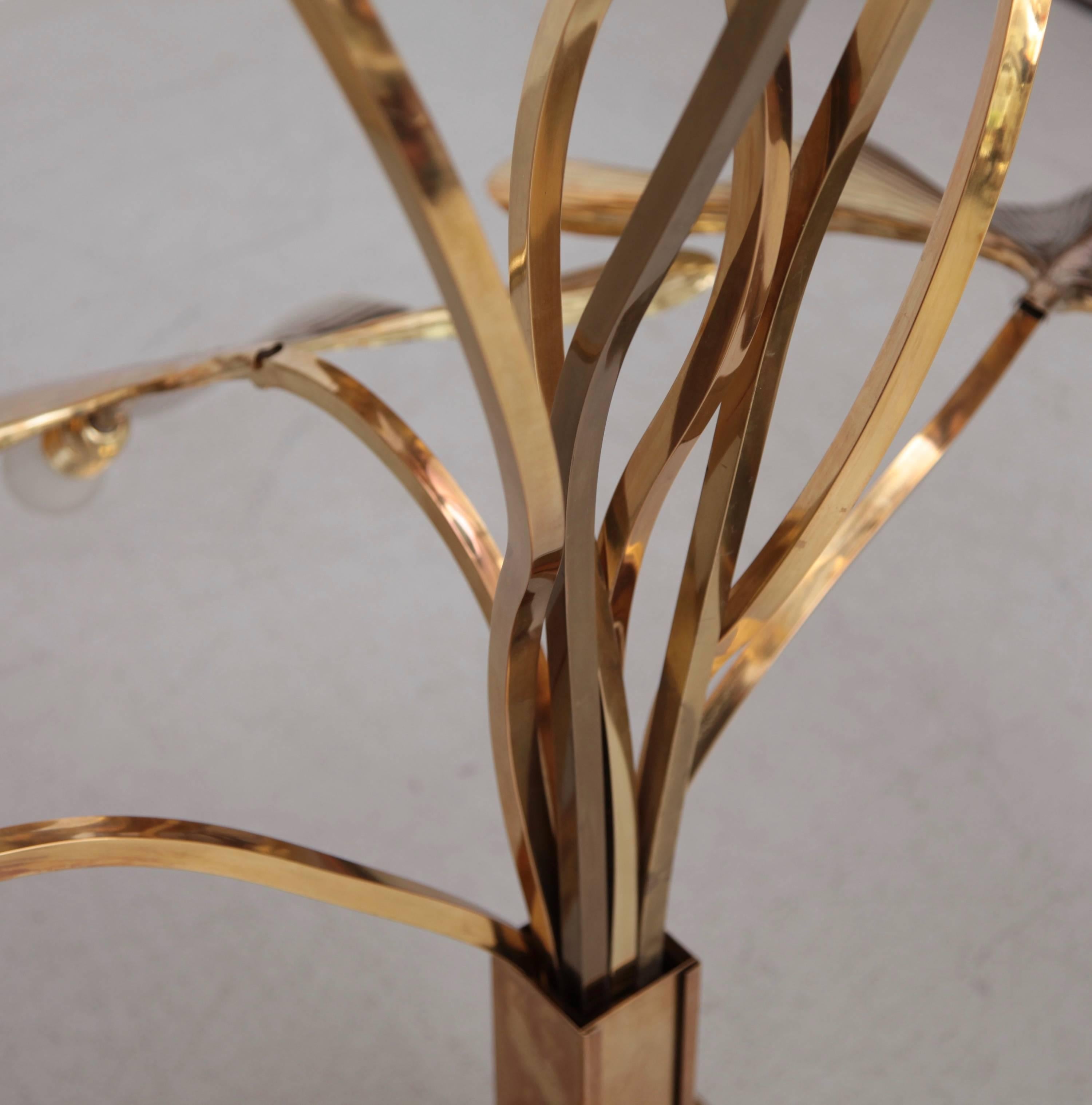 Very Huge Ginkgo Leaf Brass Floor Lamp by Tommaso Barbi 1
