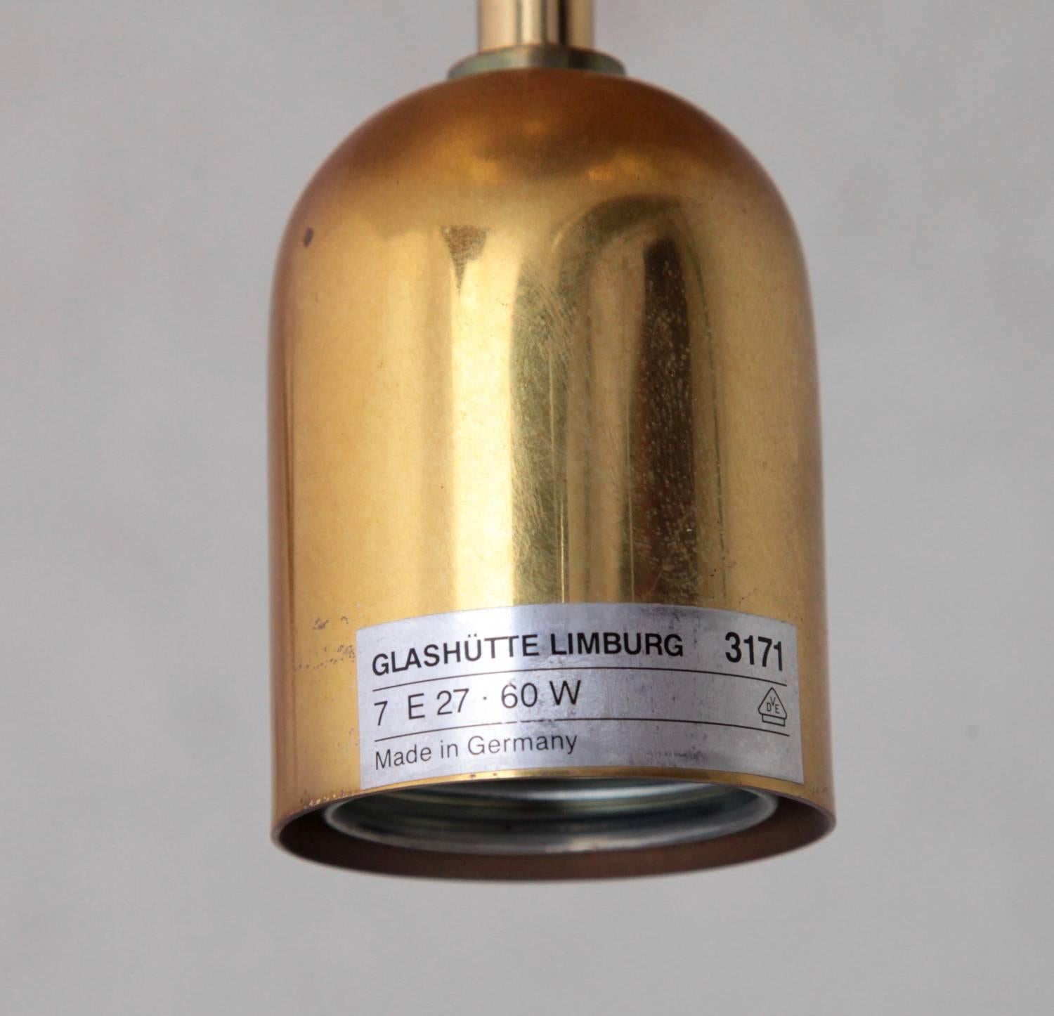 1 of 17 Huge Glass and Brass Flush Mounts or Chandeliers by Glashütte Limburg  For Sale 2