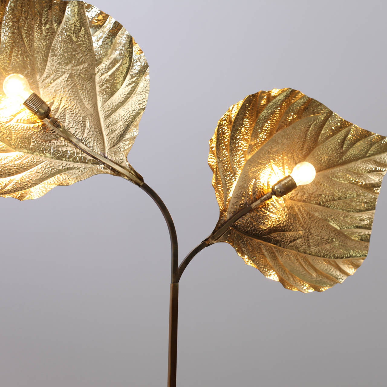 Hollywood Regency Huge Two Rhubarb Leaves Brass Floor Lamp by Tommaso Barbi