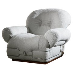 Italian White Bouclé Armchair with Chrome Accents