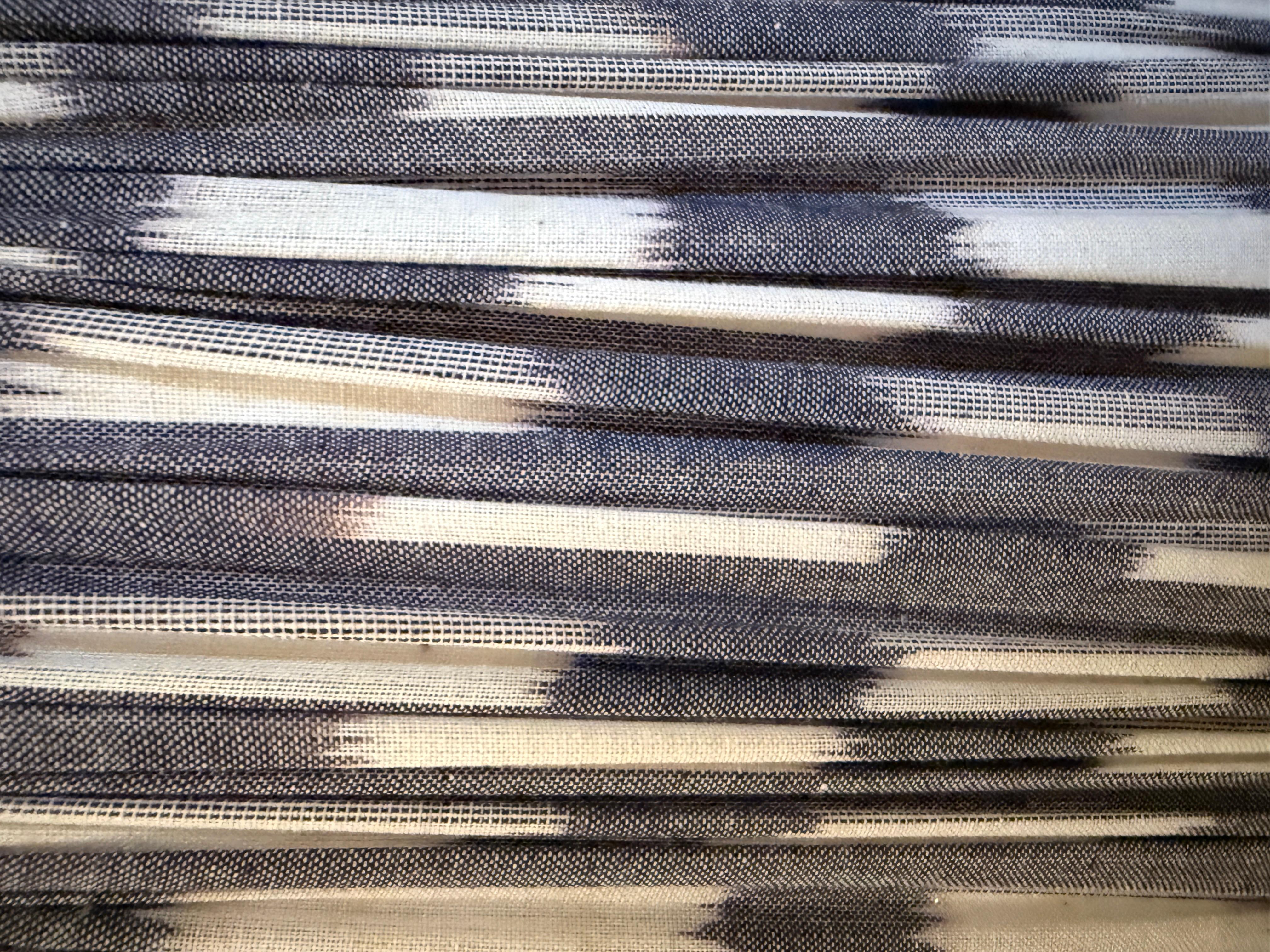 Contemporary Hand-Pleated Ikat Lampshade in Indigo Linen Blend, 40cm For Sale