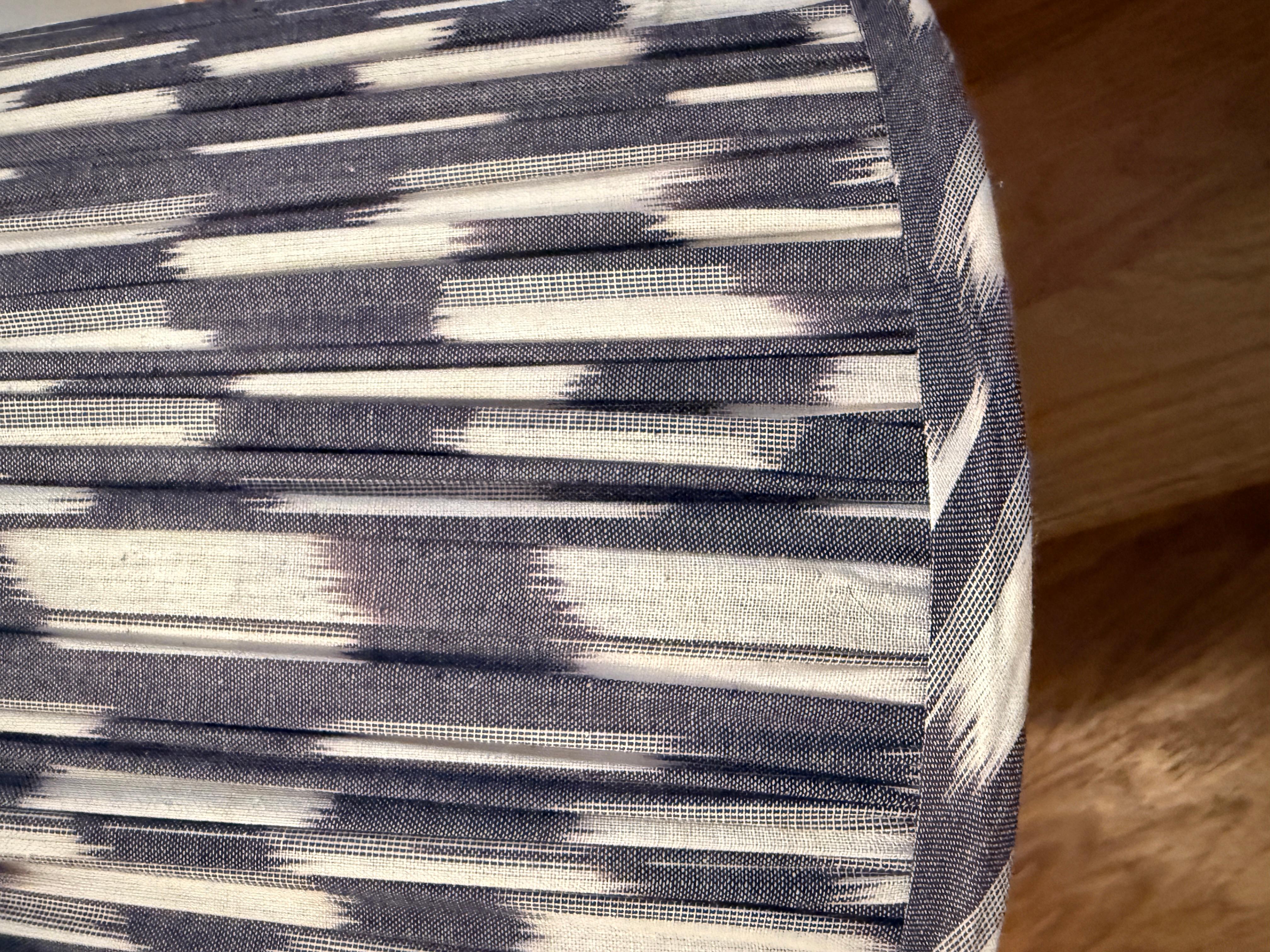 Hand-Woven Hand-Pleated Ikat Lampshade in Indigo Linen Blend, 40cm For Sale