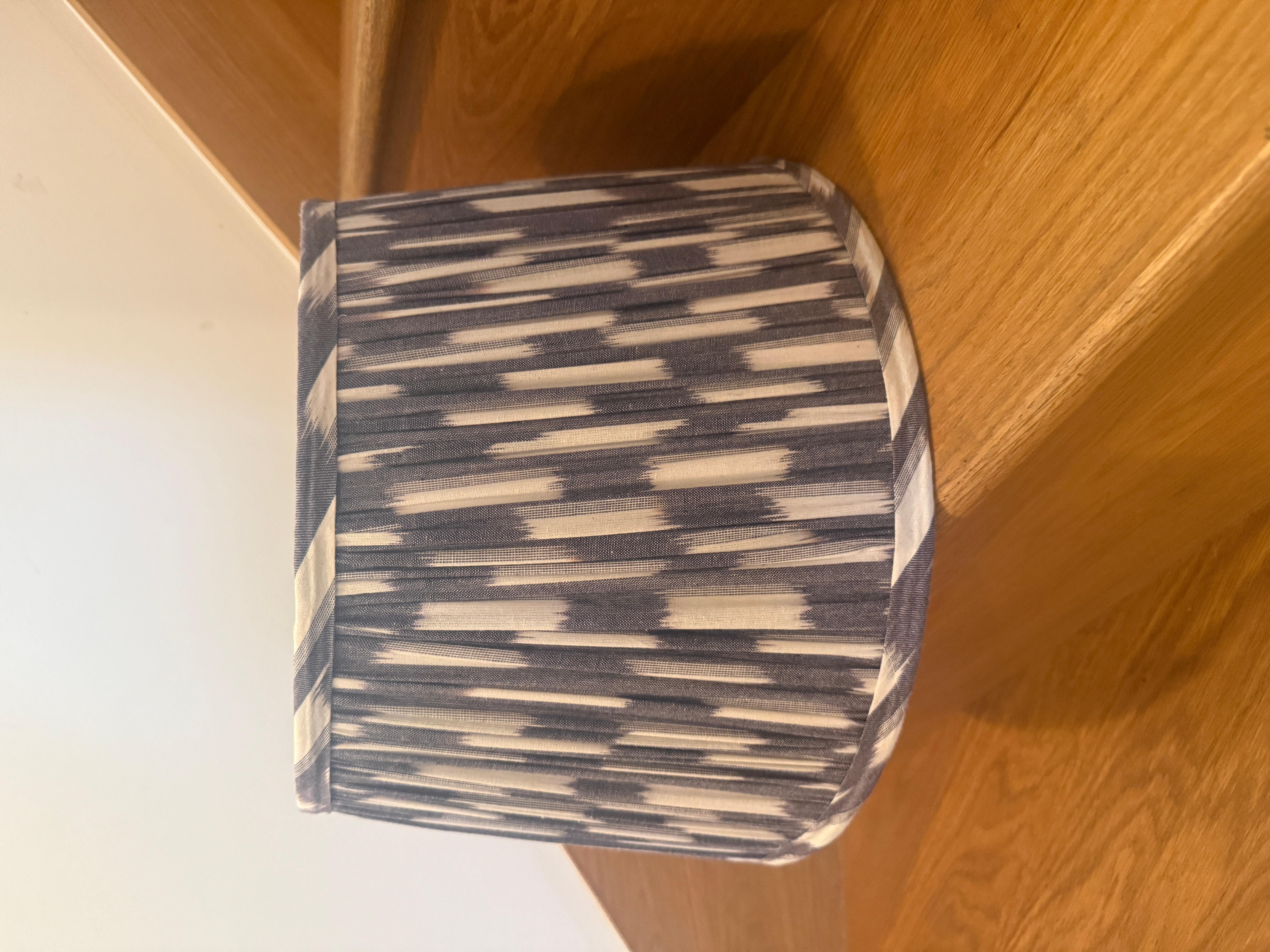 Hand-Pleated Ikat Lampshade in Indigo Linen Blend, 40cm For Sale 2