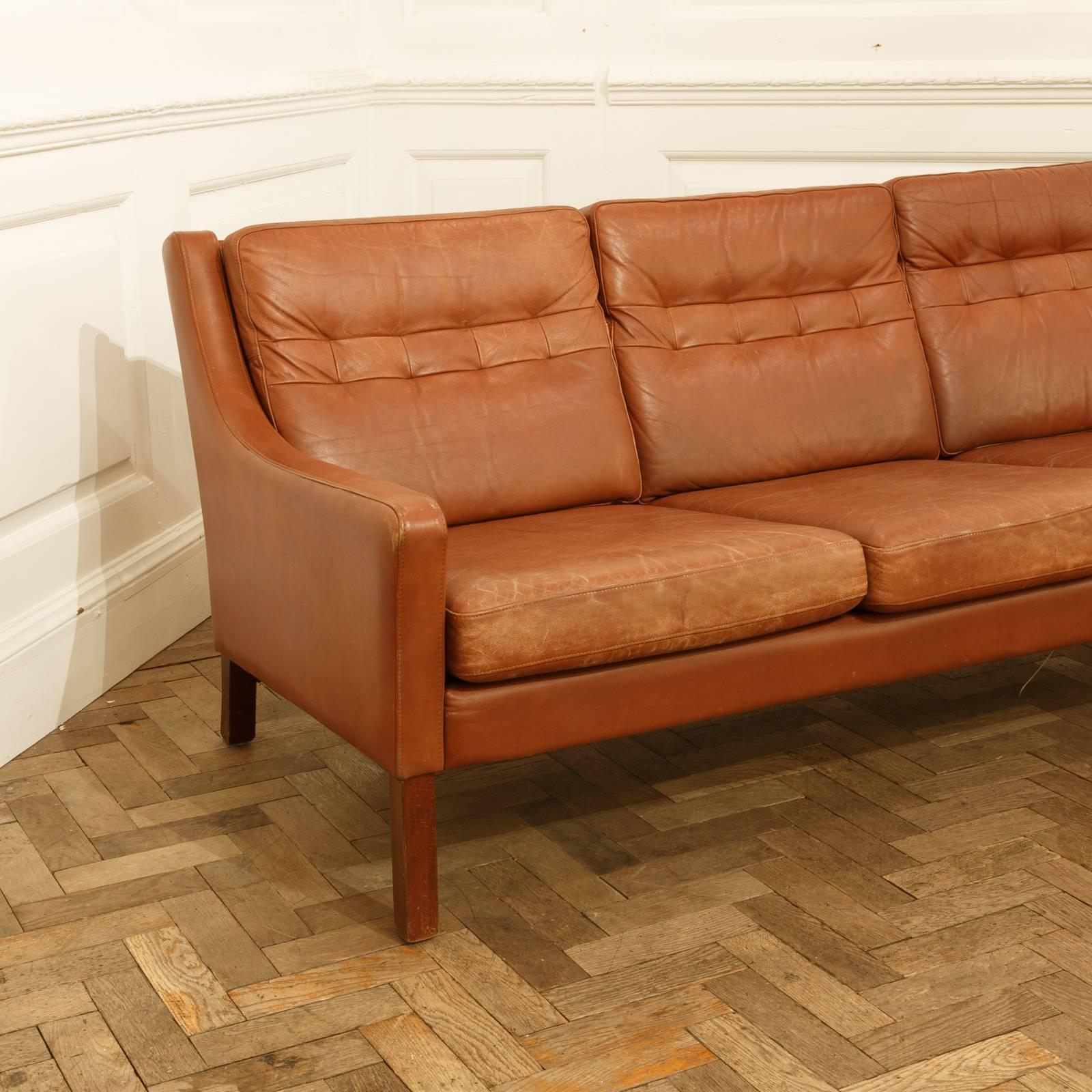 Danish 1960s Cognac Leather Sofa after Børge Mogensen, 2213