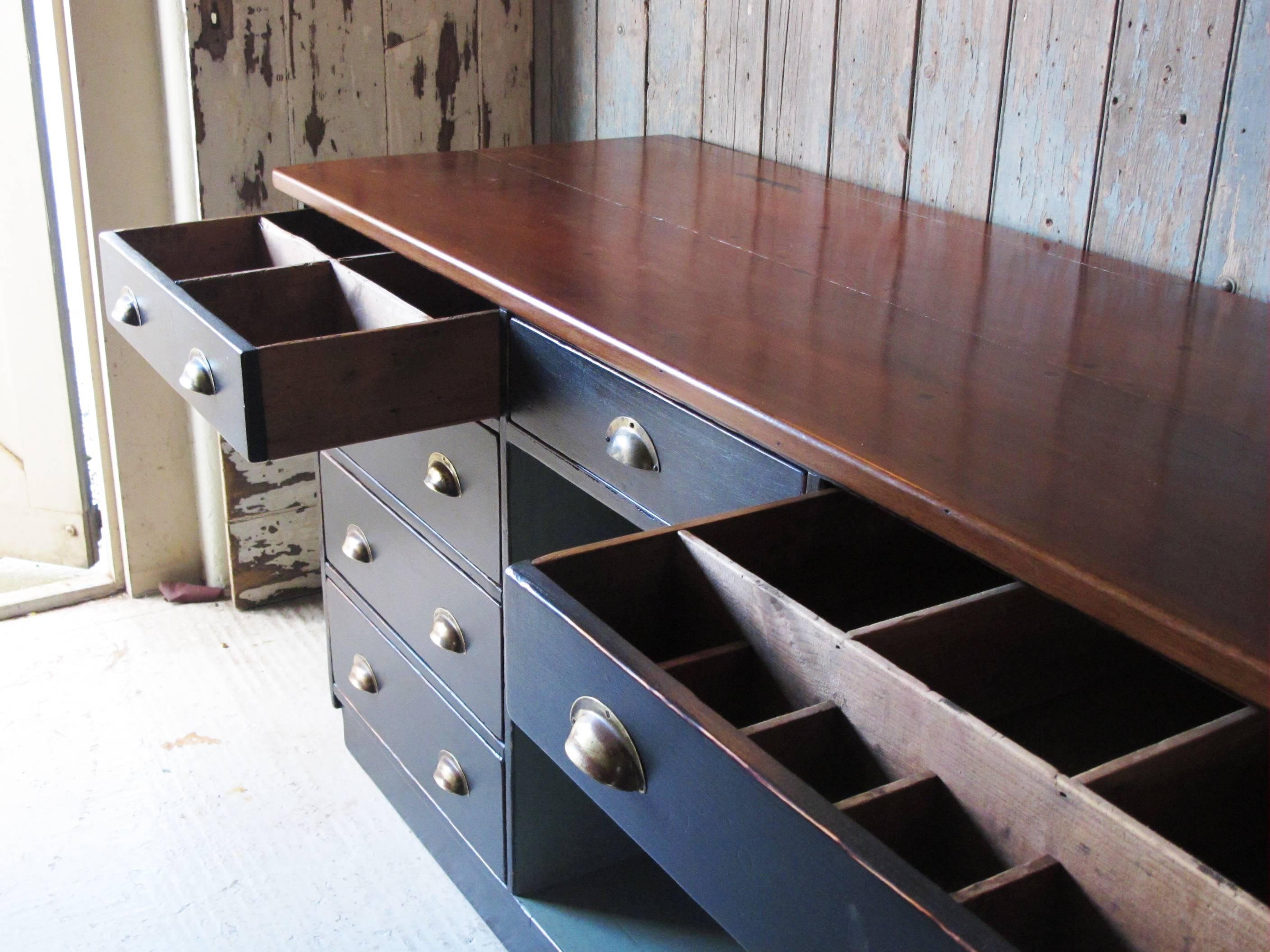 British Edwardian Shop Counter with Drawers, circa 1910, Ex. West-Country Chemist