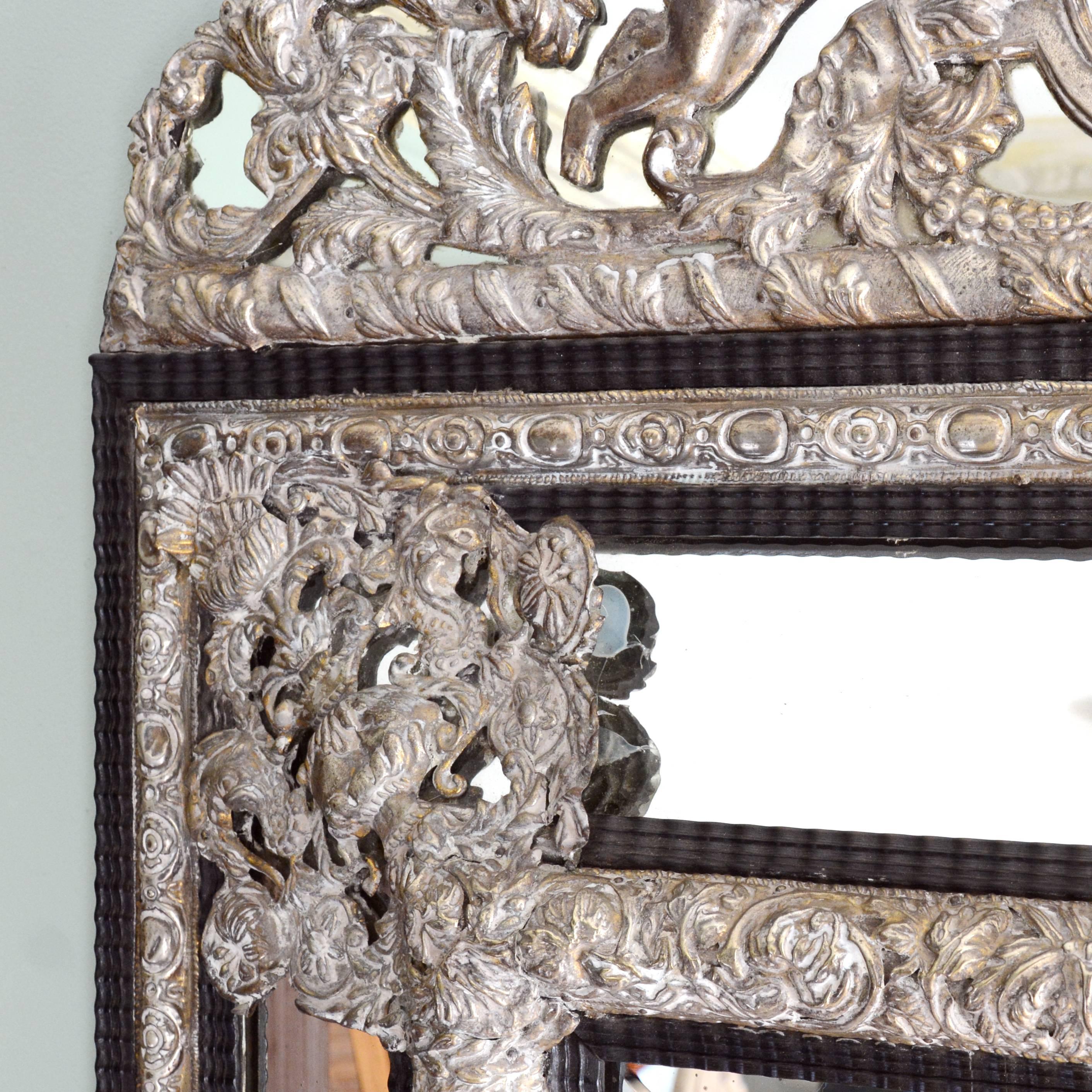 Dutch Ripple Moulded and Silvered Repoussé Marginal Mirror In Good Condition In London, GB