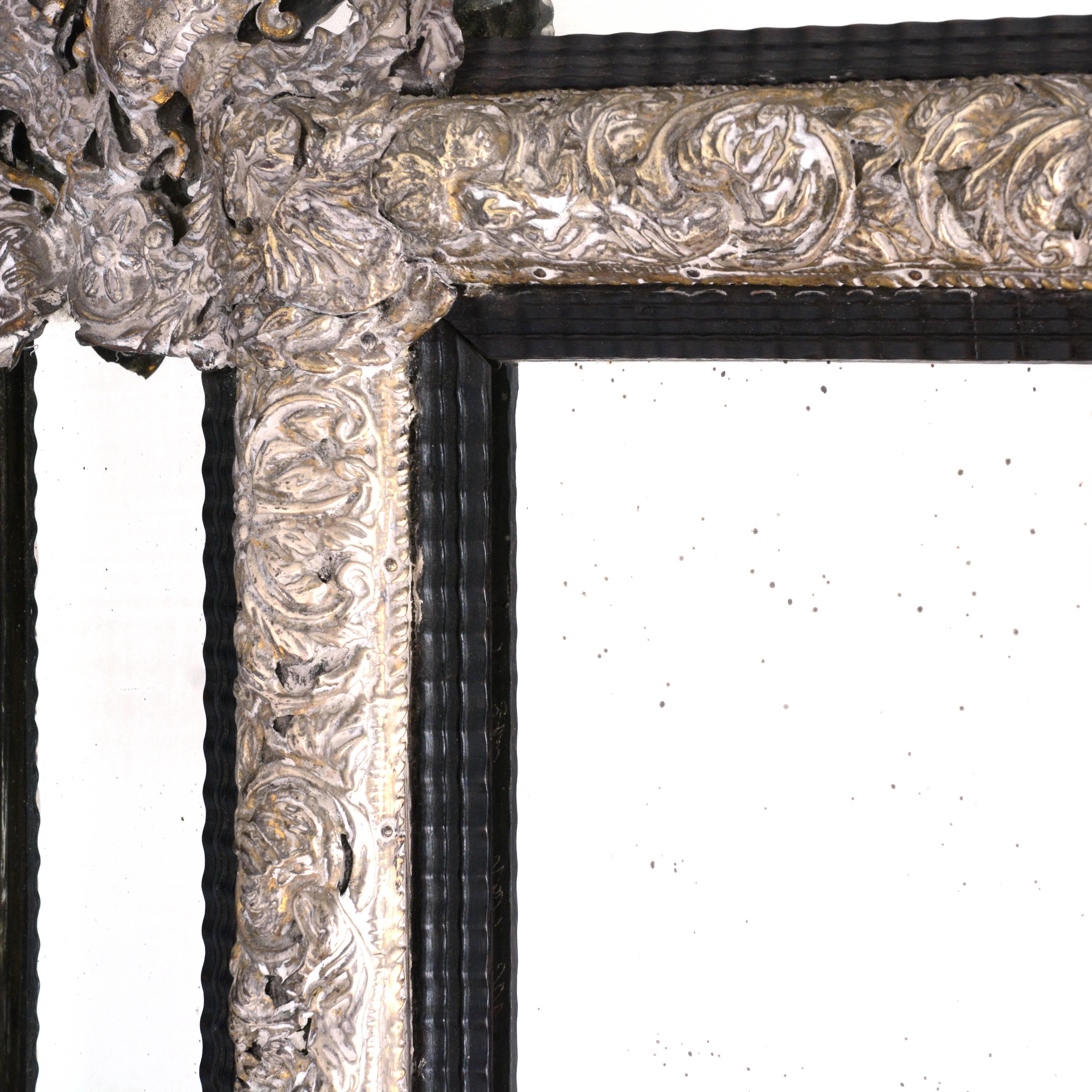 19th Century Dutch Ripple Moulded and Silvered Repoussé Marginal Mirror