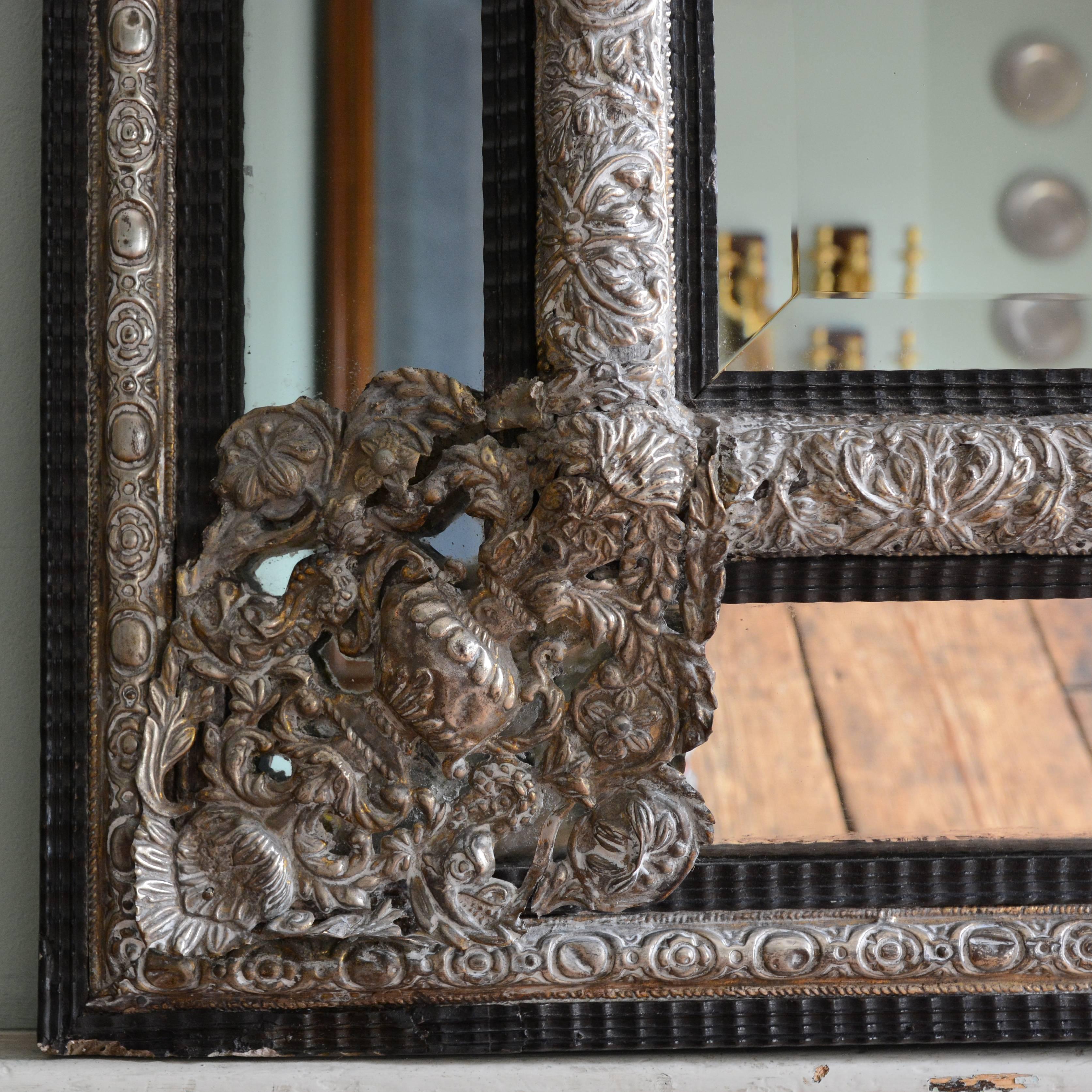 Dutch Ripple Moulded and Silvered Repoussé Marginal Mirror 1