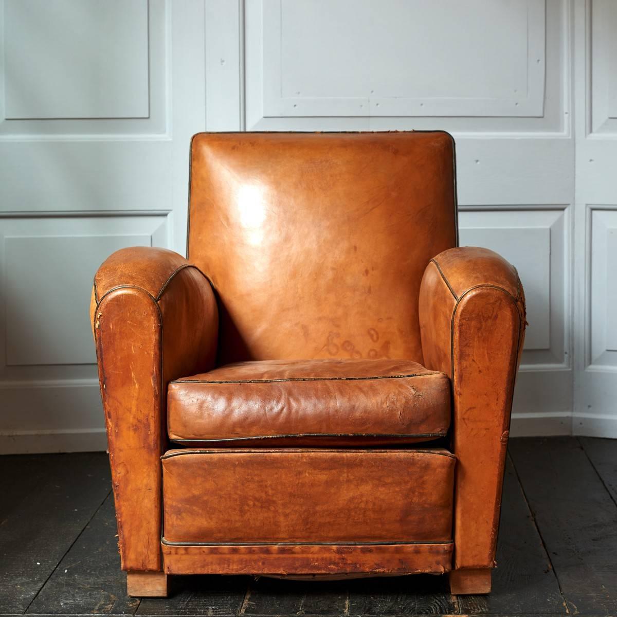 Modern Pair of 1930s Leather Club Chairs