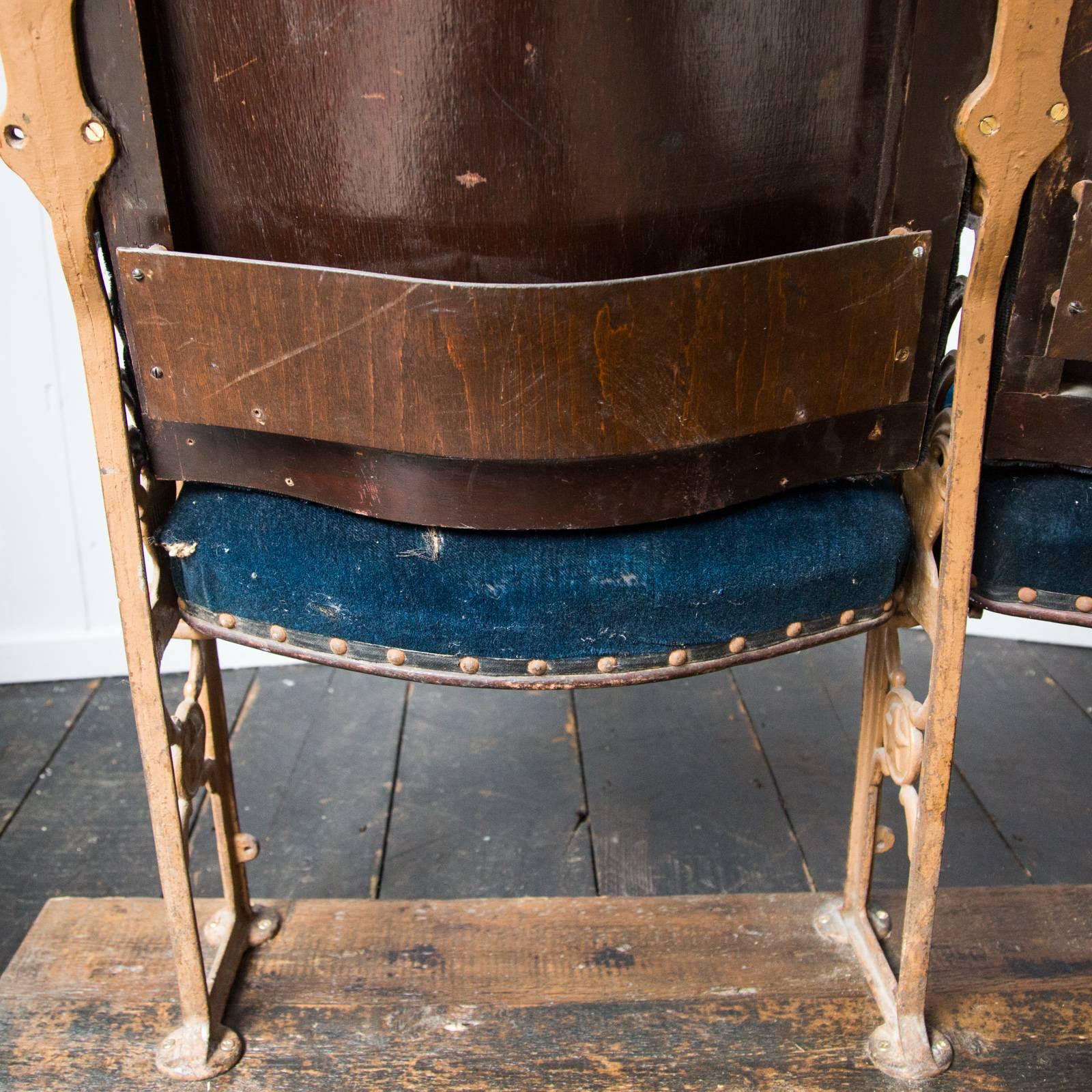Distressed Blue Velvet Cinema Seats In Distressed Condition In London, GB