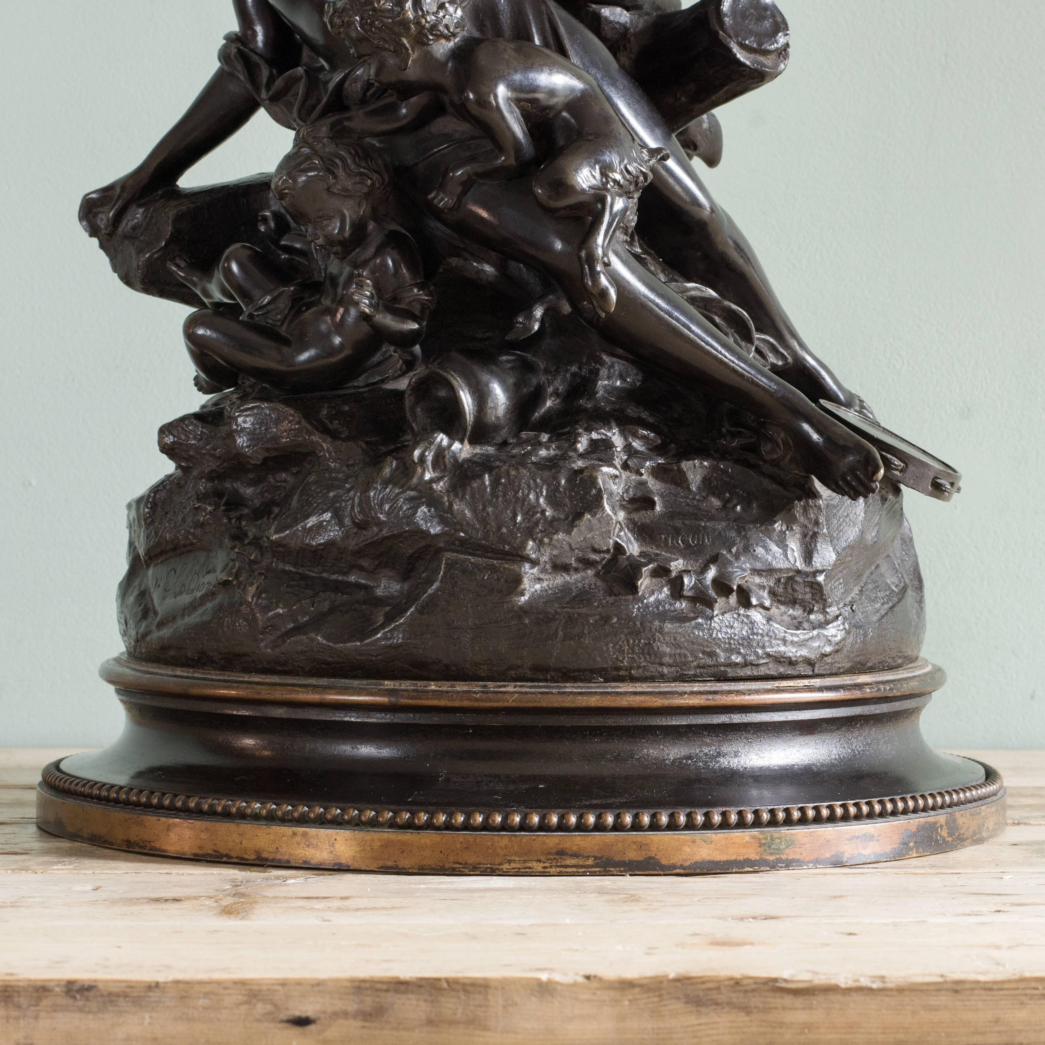 19th Century Bronze Sculpture of a Nymph, Satyr and Putti after Clodion