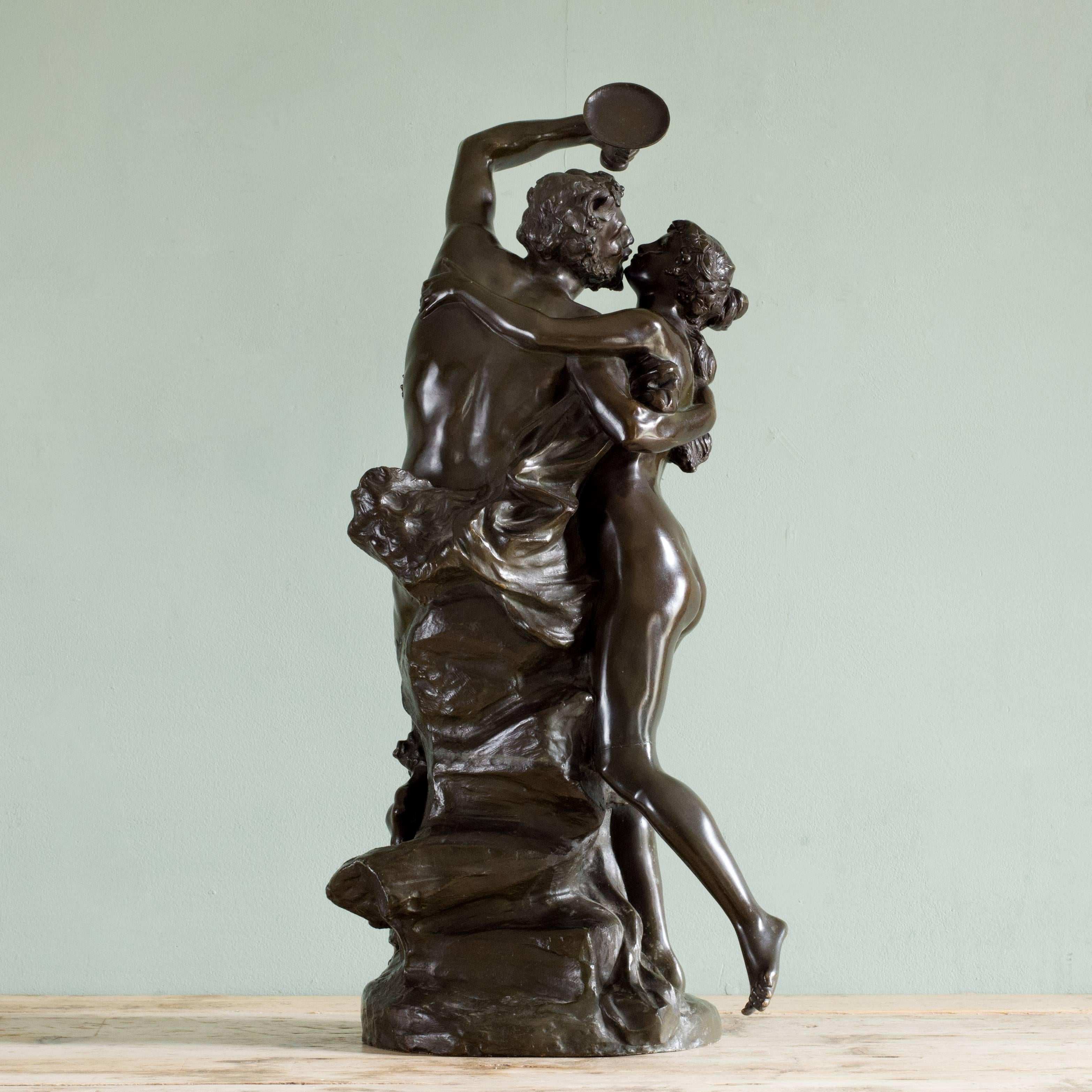 A bronze sculpture of a dancing satyr and bacchante, after Claude Michel 'Clodion', mid-19th century, signed Clodion.

Dimensions: 65cm (25½
