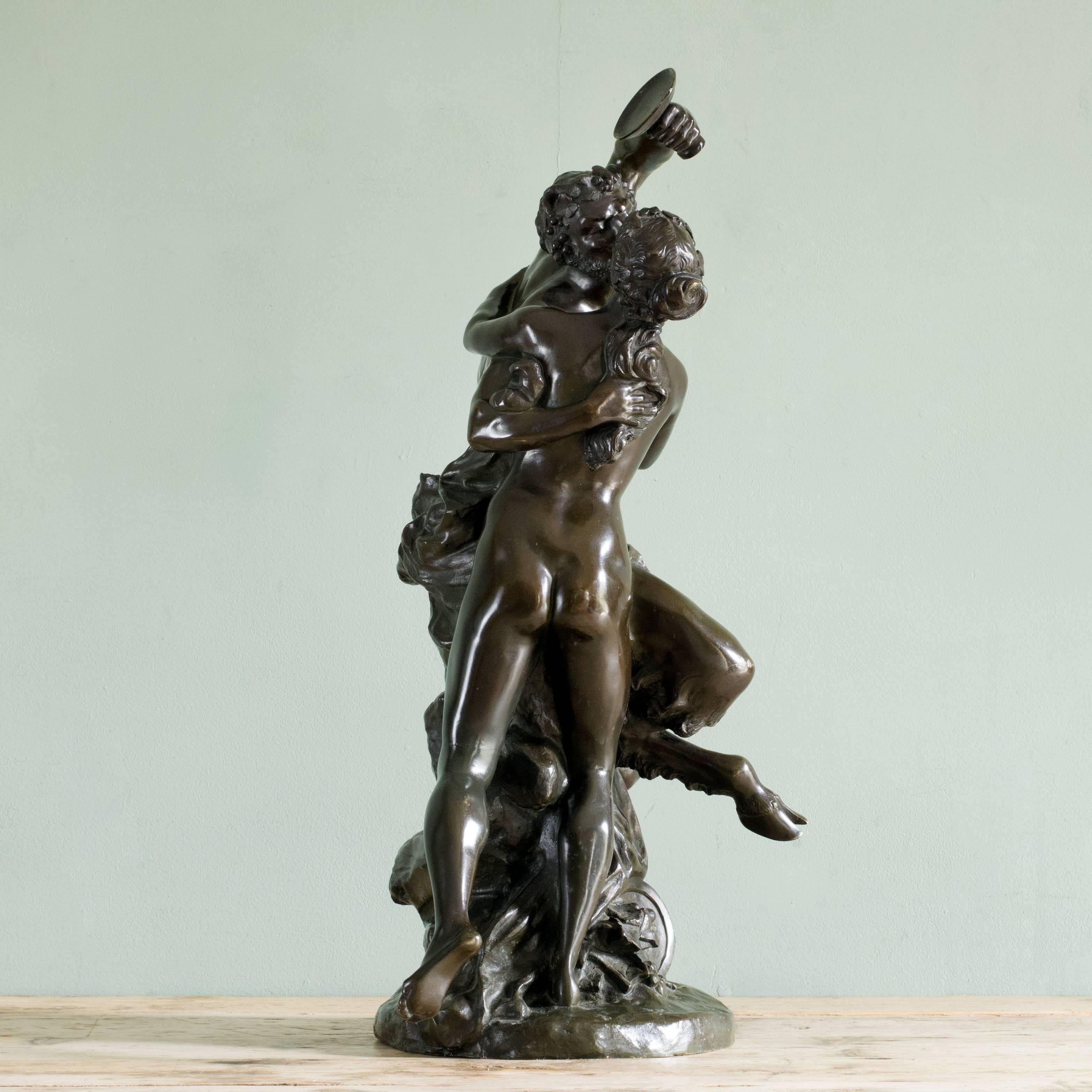 European Bronze Sculpture of a Satyr with Bacchante, after Claude Michel 'Clodion'