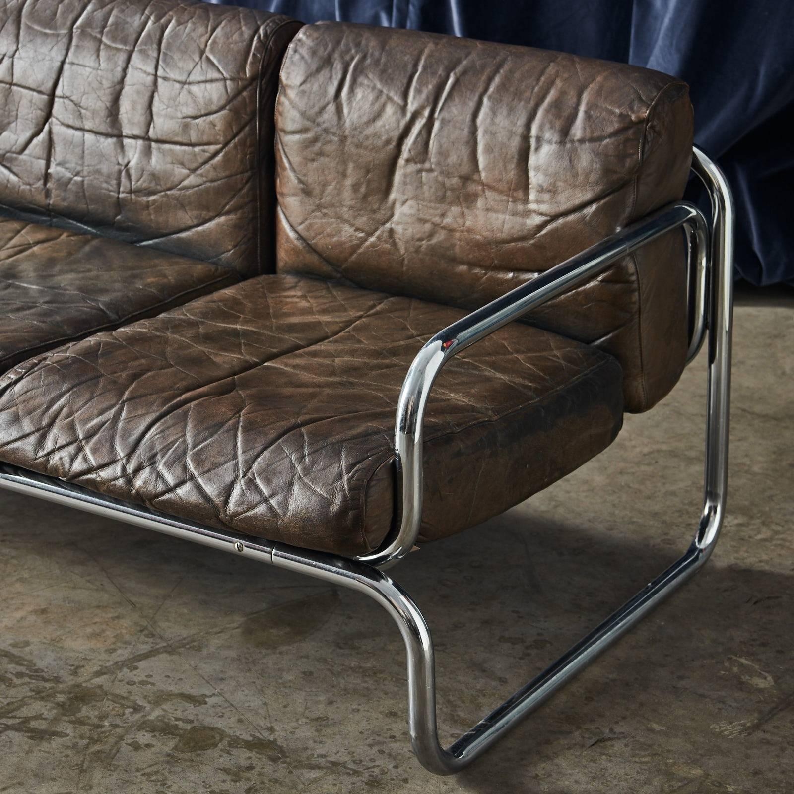 Rodney Kinsman Brown Leather Sofa In Good Condition In London, GB