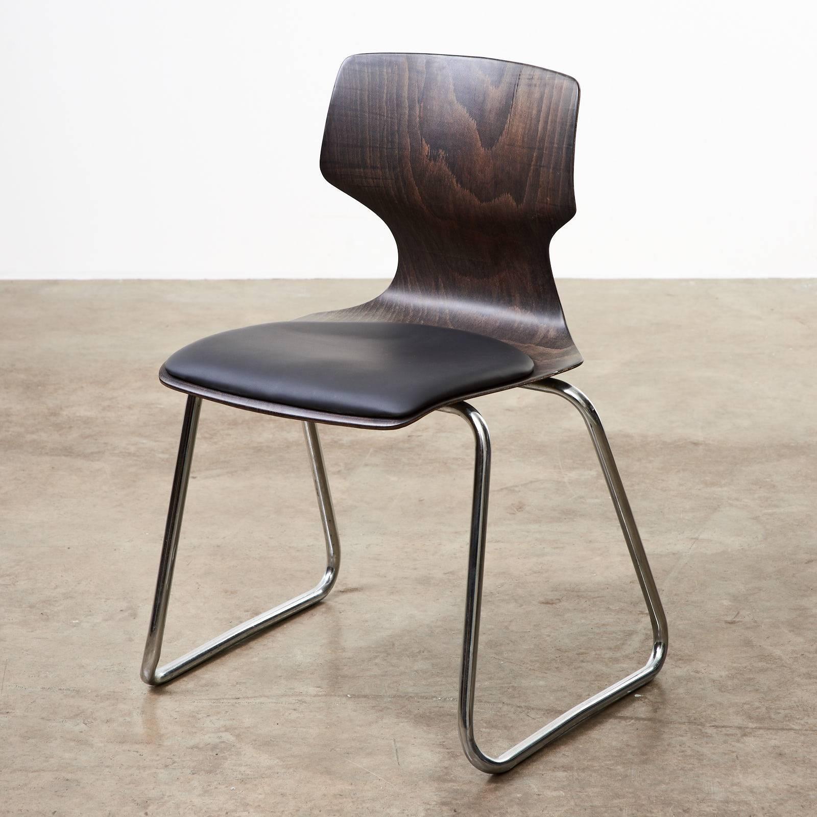 Mid-Century Modern 1960s Flötotto Pagwood and Leather Dining Chair