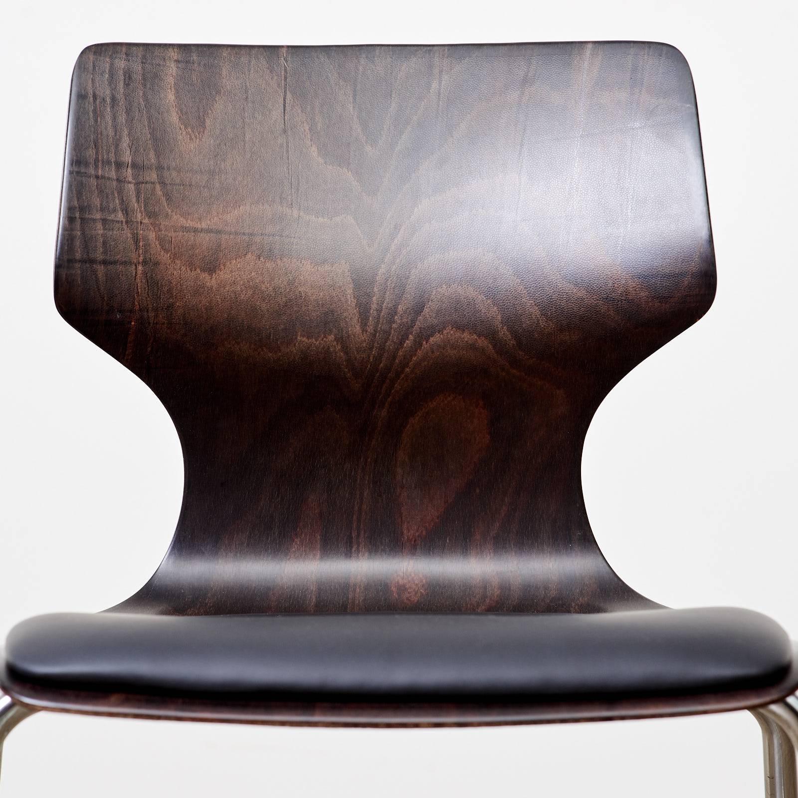 European 1960s Flötotto Pagwood and Leather Dining Chair