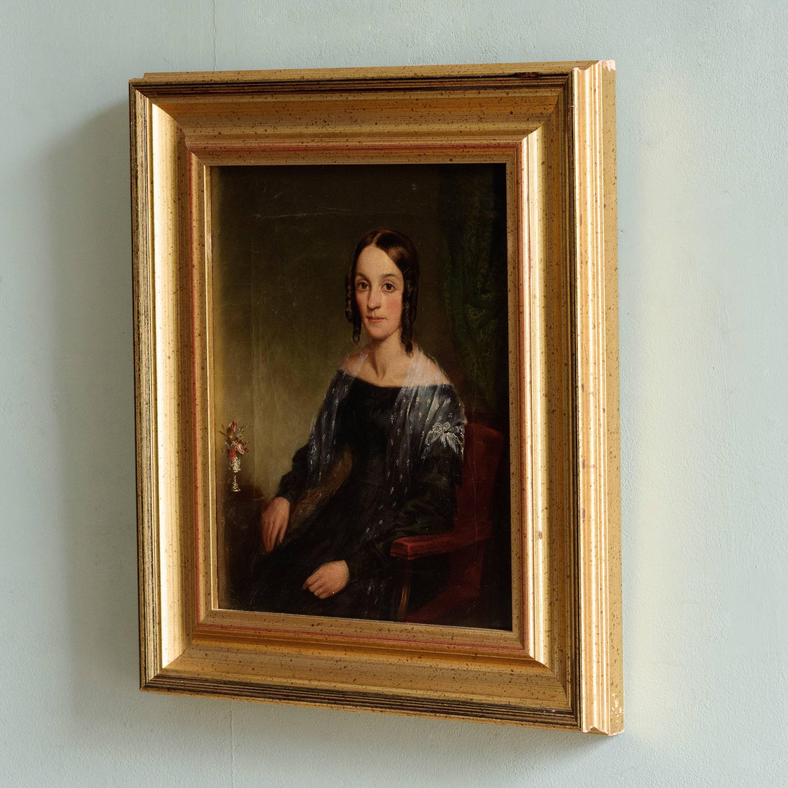 Pair of 19th century portraits of a gentleman and a lady, oil on canvas, in later gilt frames.