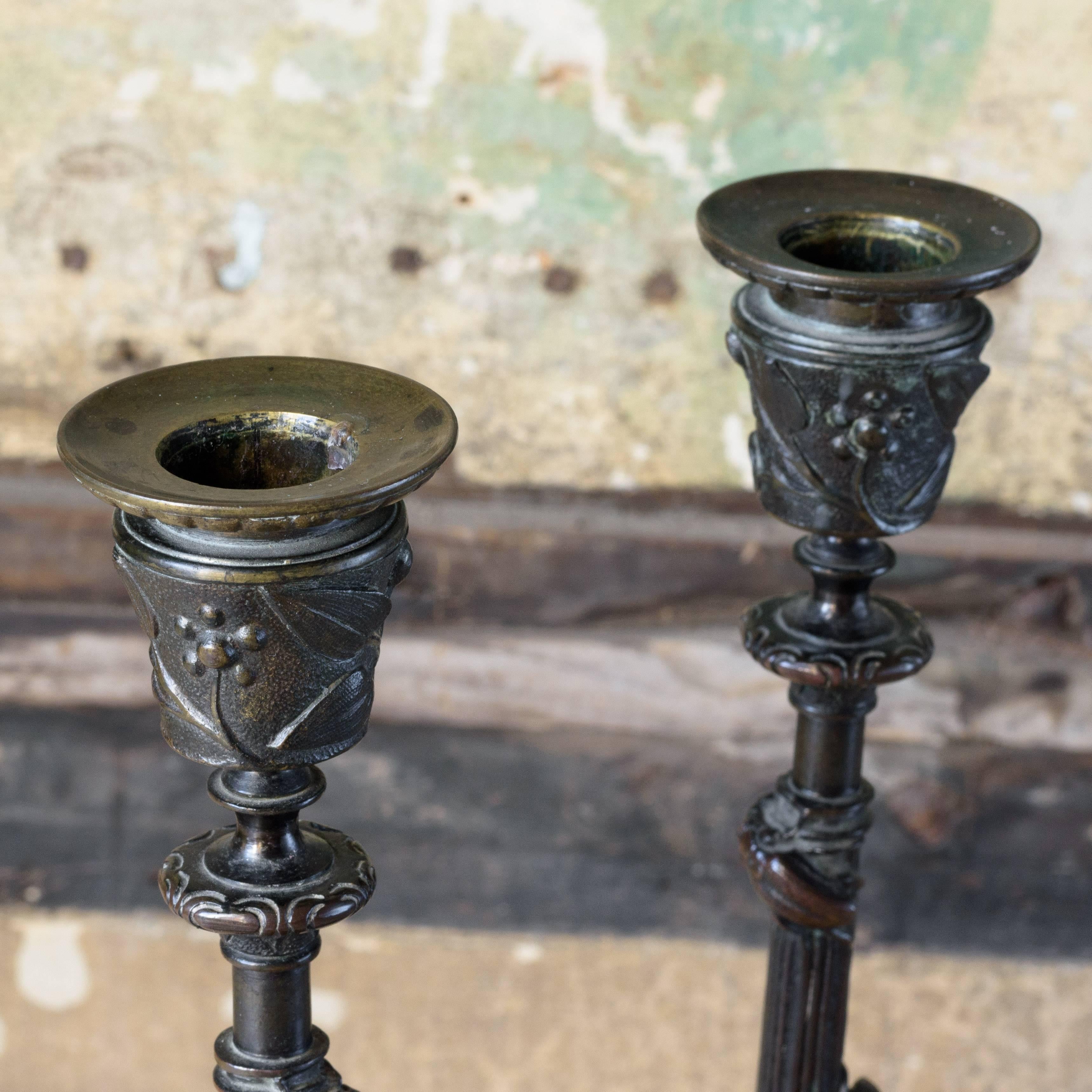 French Bronze Candlesticks In Good Condition In London, GB