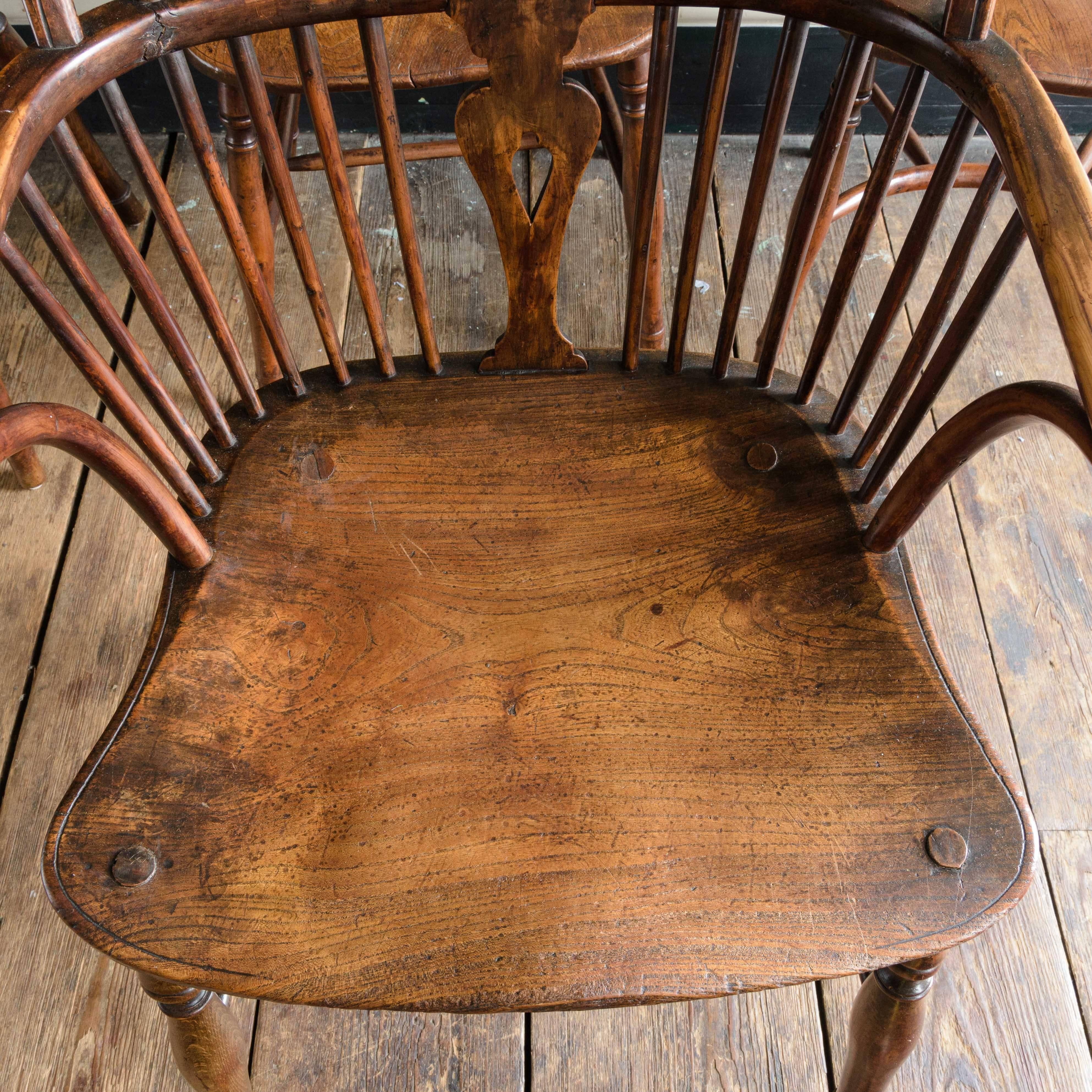 19th Century Matched Set of Seven Buckinghamshire Wheel-Back Windsor Chairs