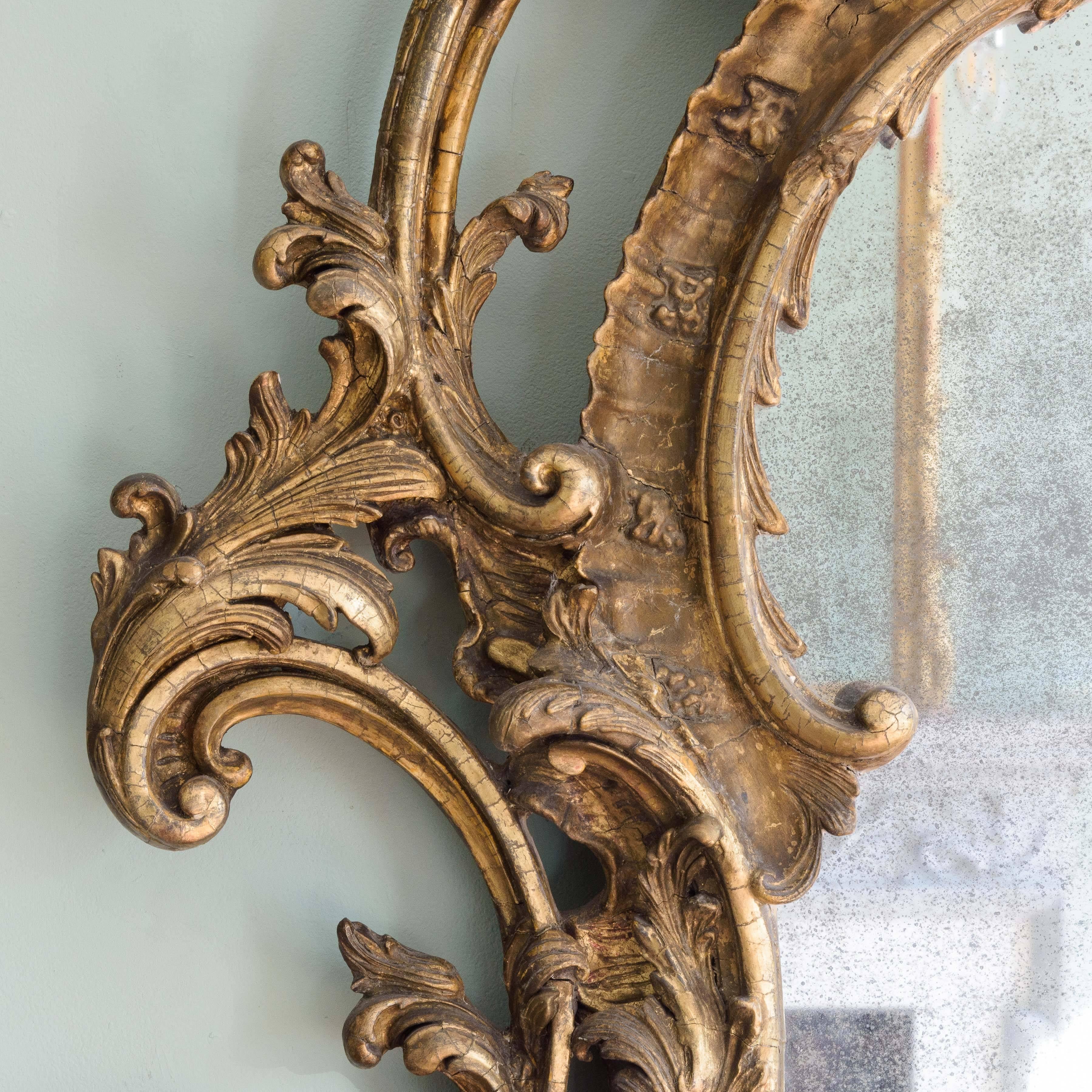 British Large Nineteenth Century English Rococo Revival Wall Mirror