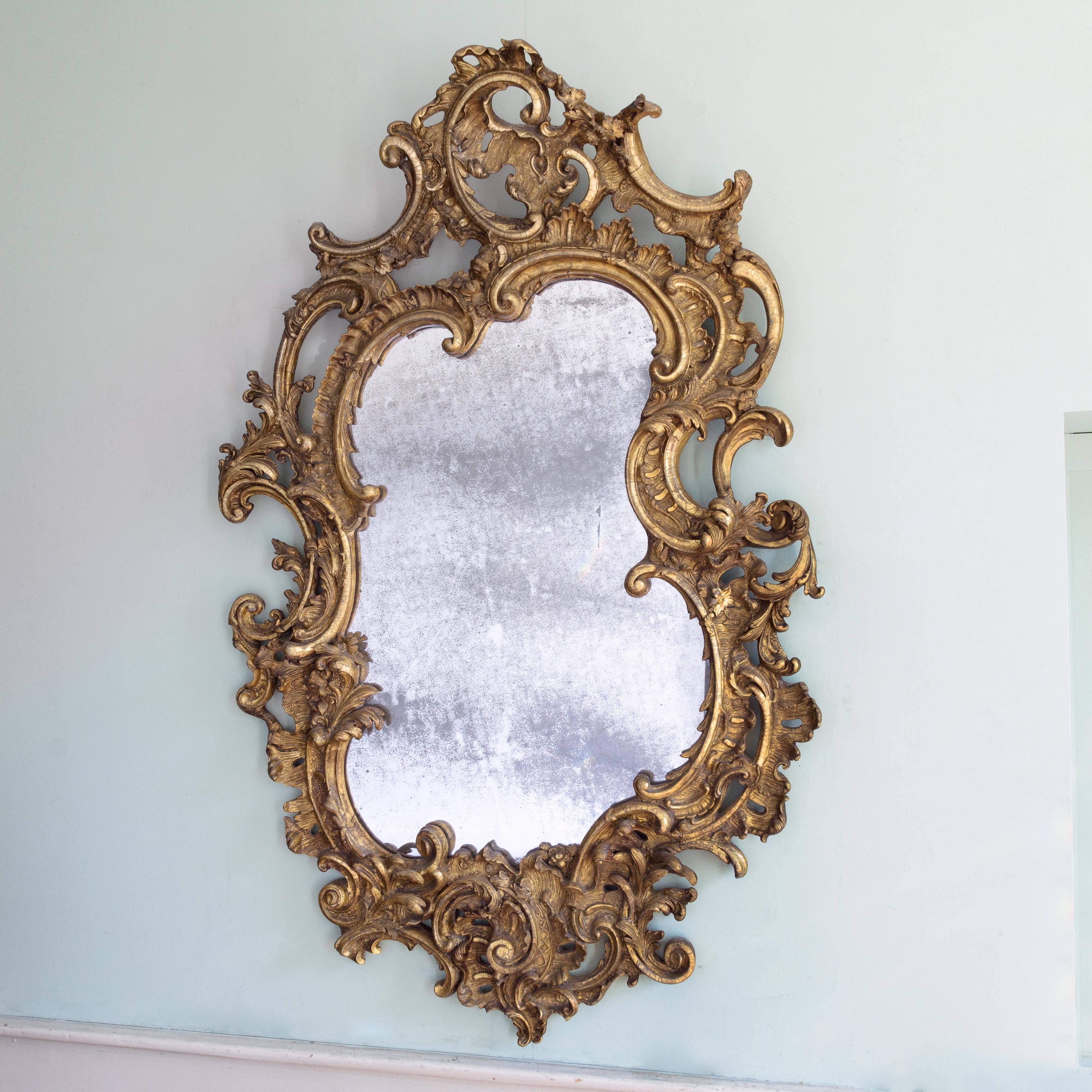 Early 19th Century Large Nineteenth Century English Rococo Revival Wall Mirror