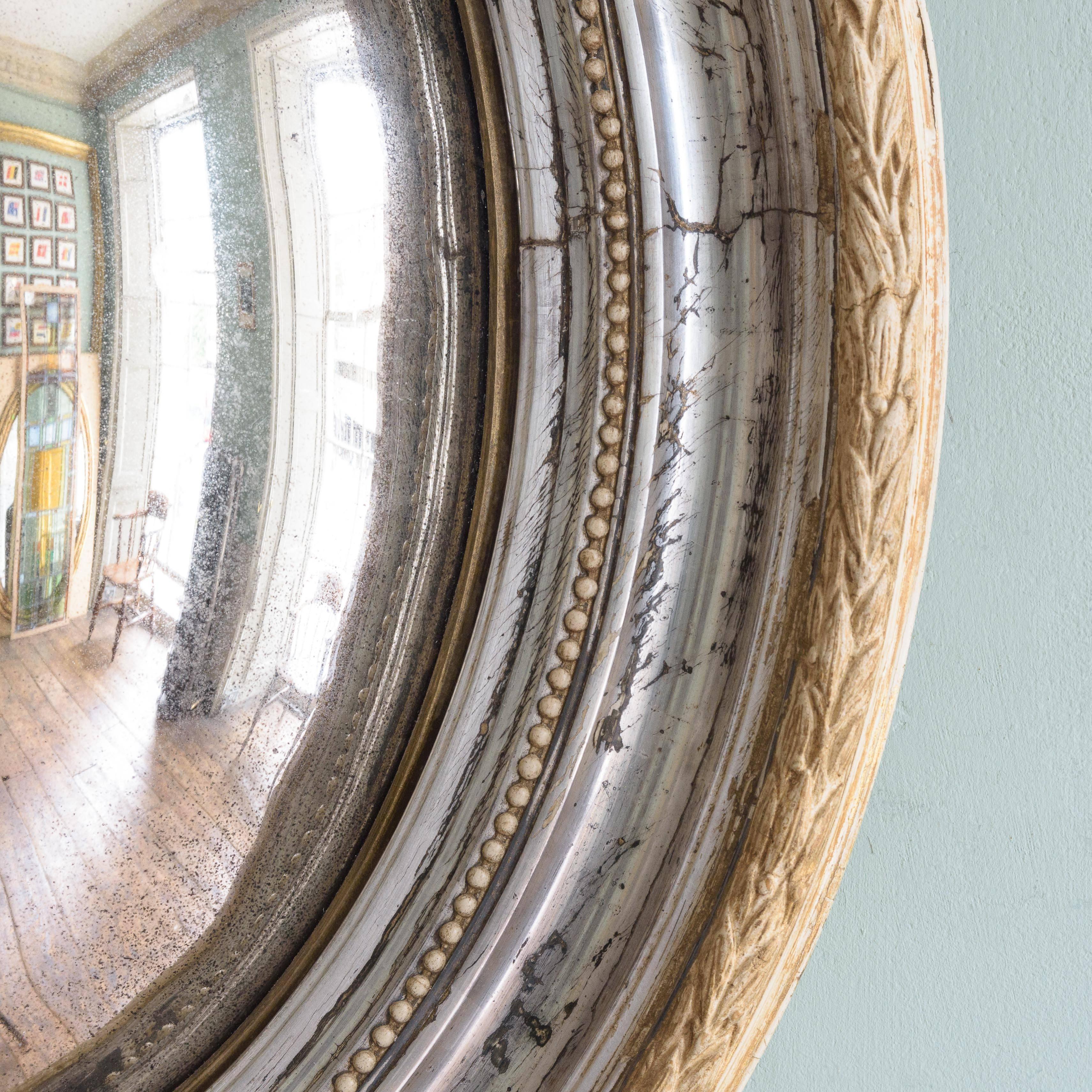French Silver Gilt Oval Convex Mirror