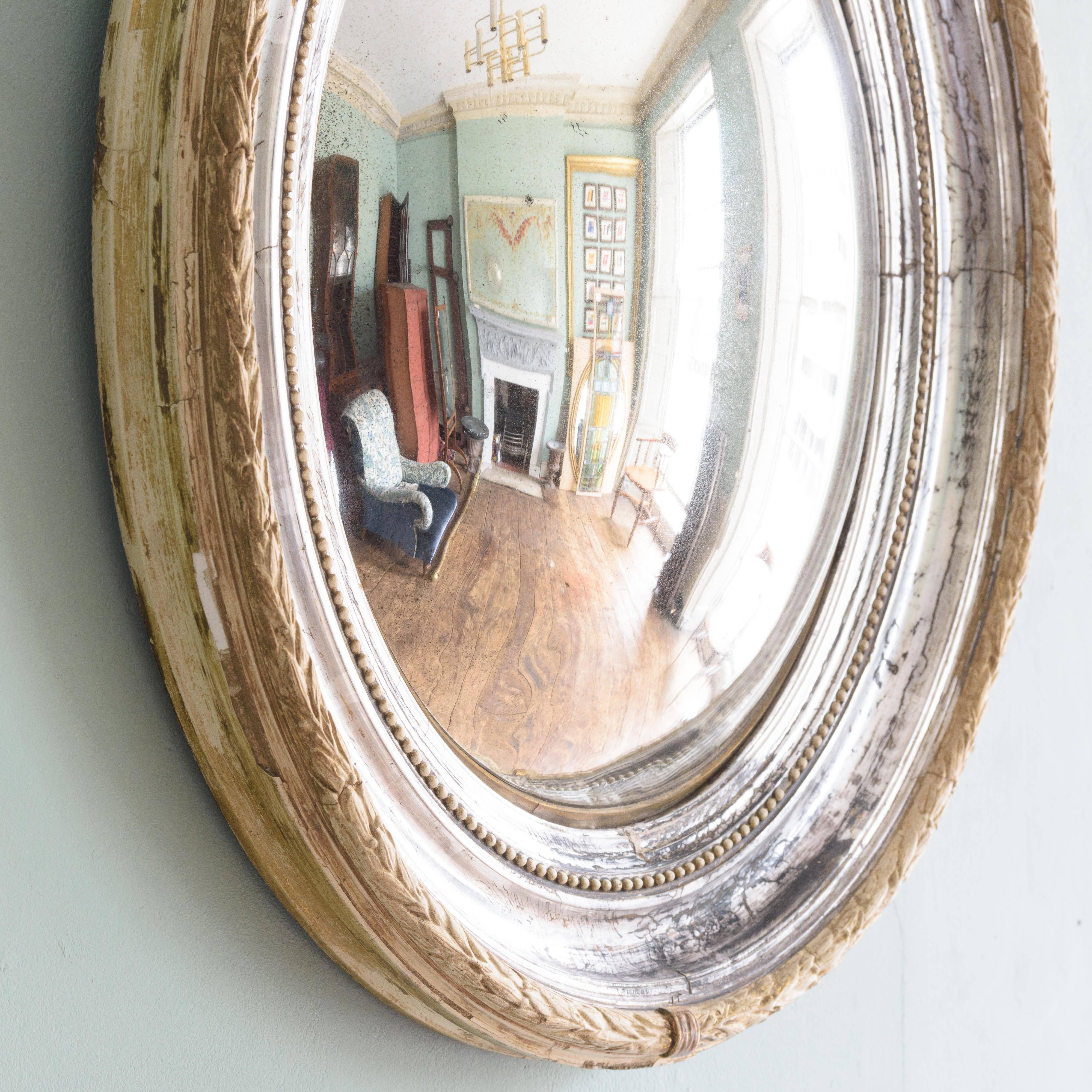 19th Century Silver Gilt Oval Convex Mirror