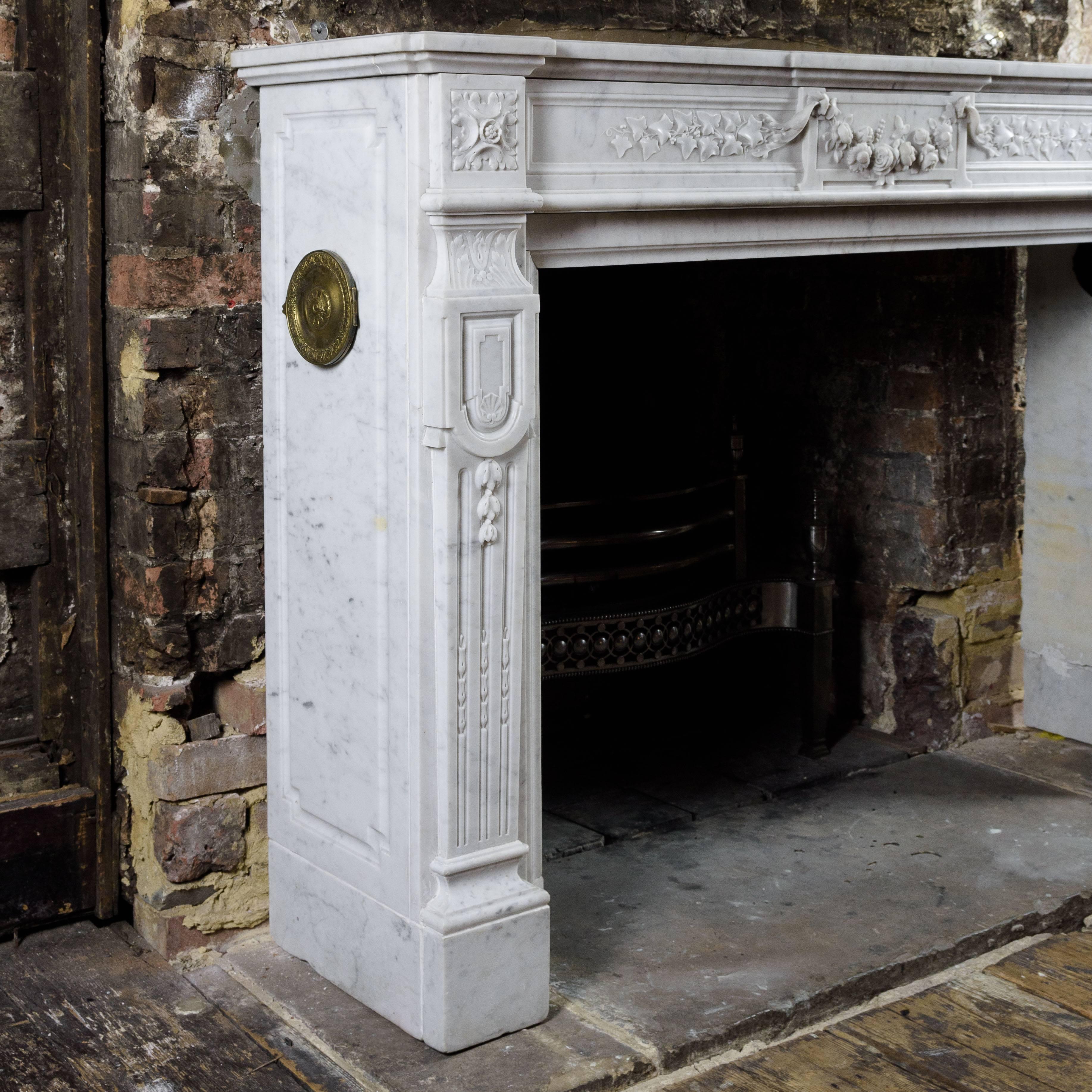 French 19th Century Carrara Marble Fireplace 1