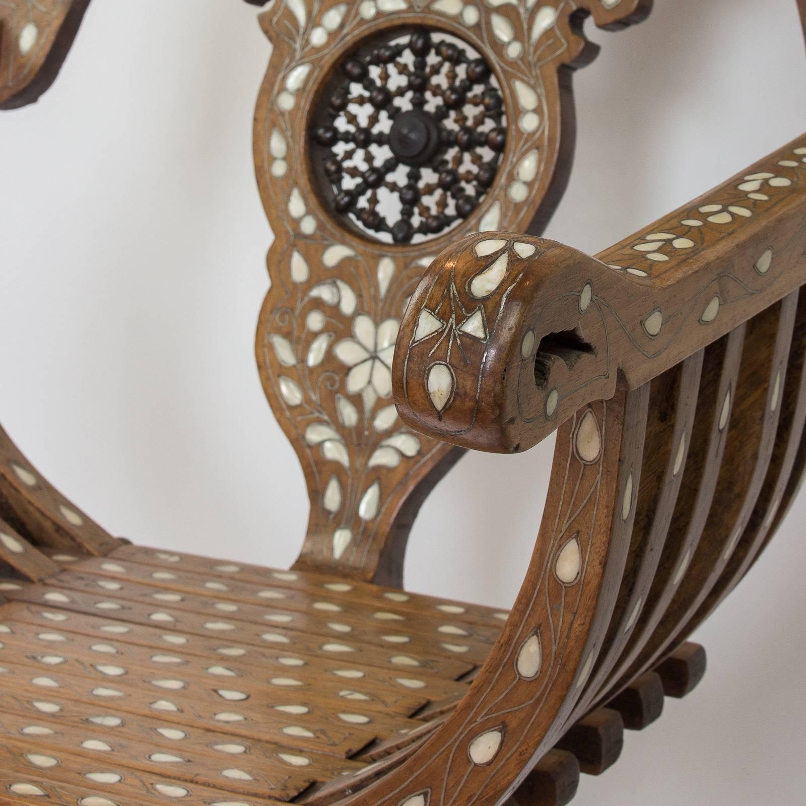 Mother-of-Pearl 19th Century Syrian Savonarola Chair