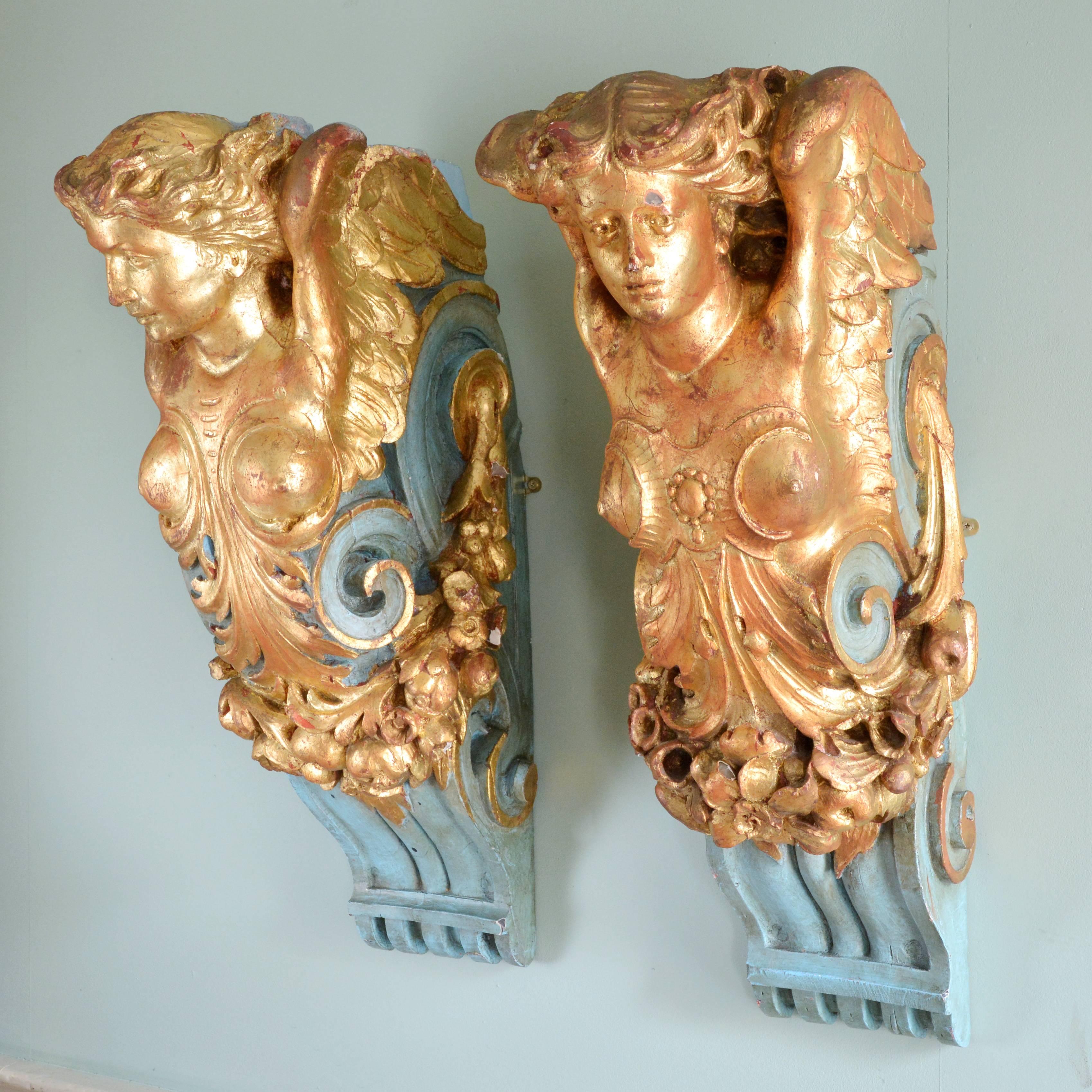 French Pair of Parcel-Gilt Corbels