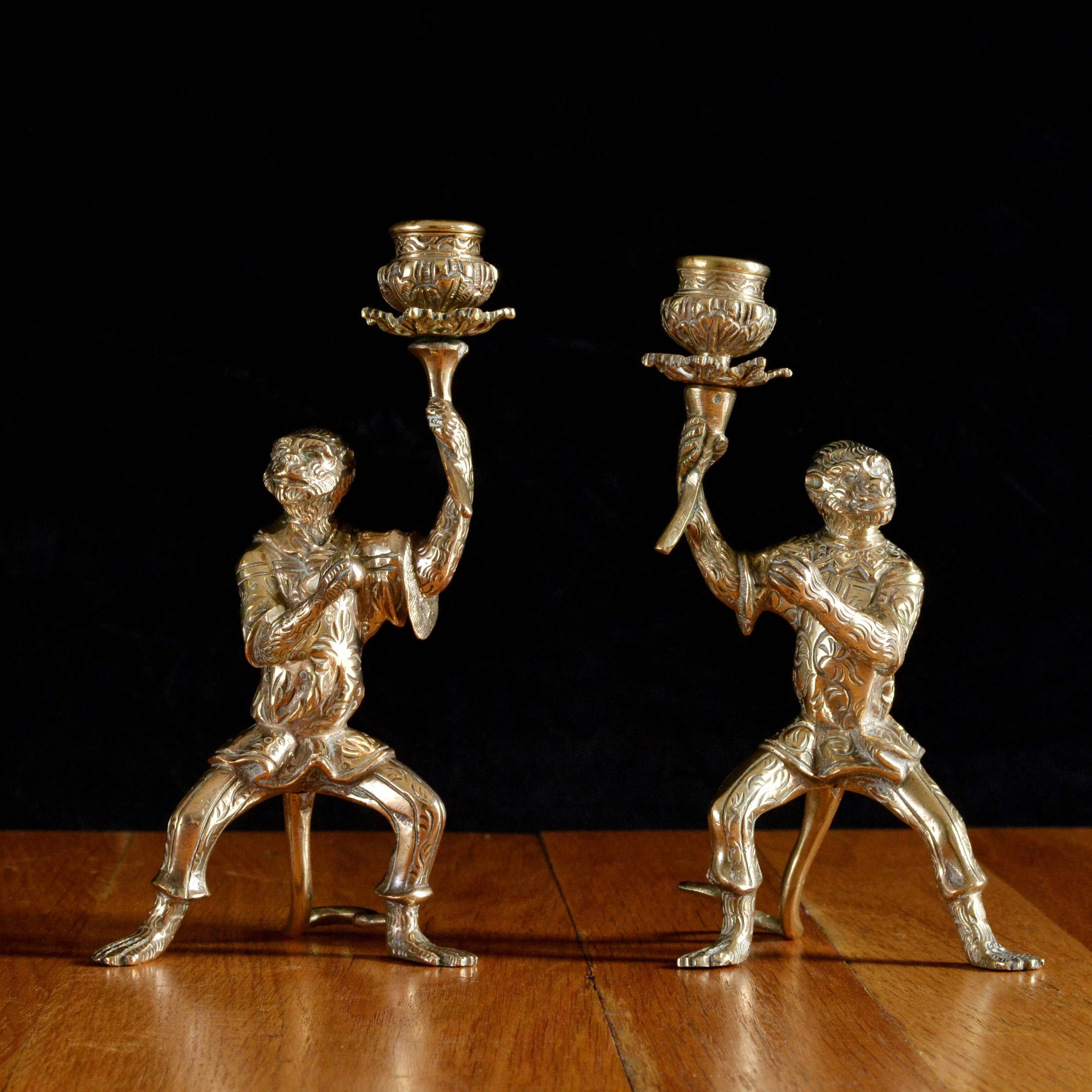 19th Century Bronze Monkey Candlesticks