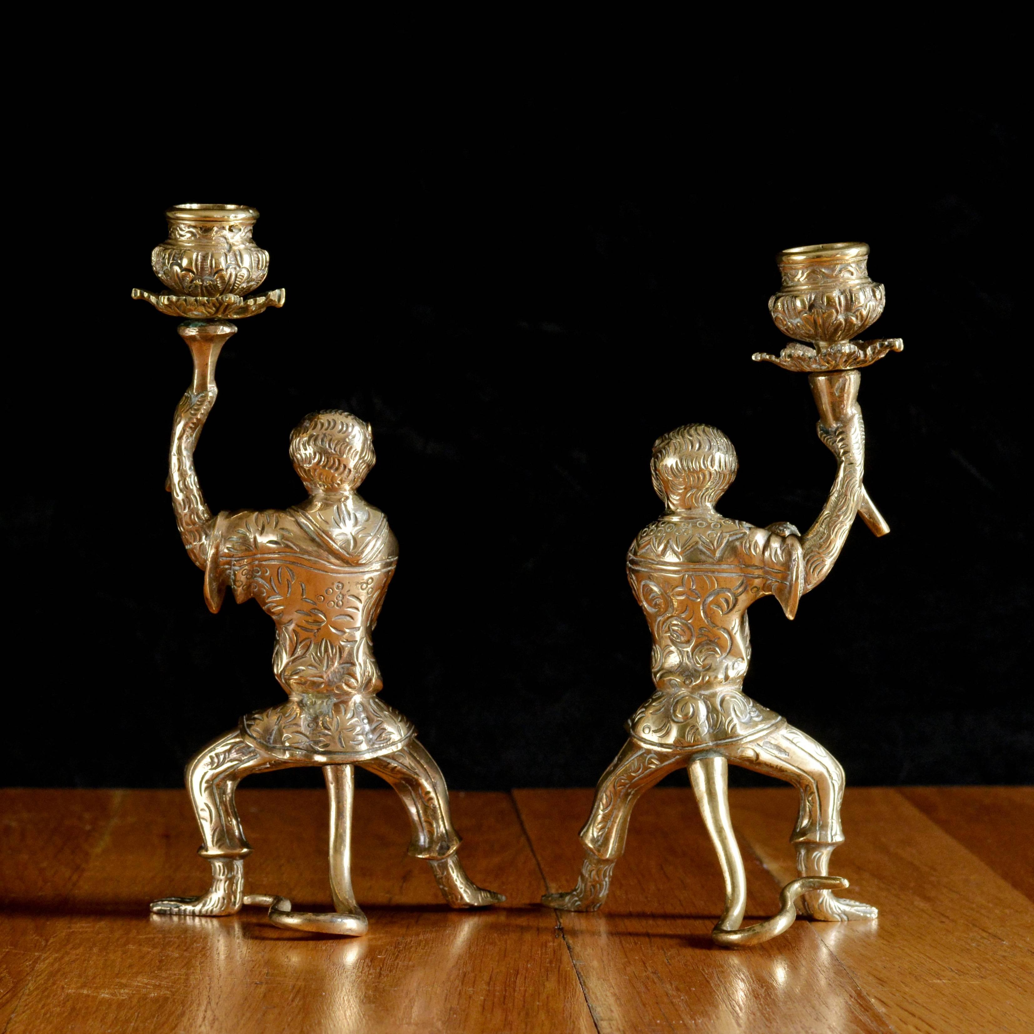 Bronze Monkey Candlesticks In Good Condition In London, GB