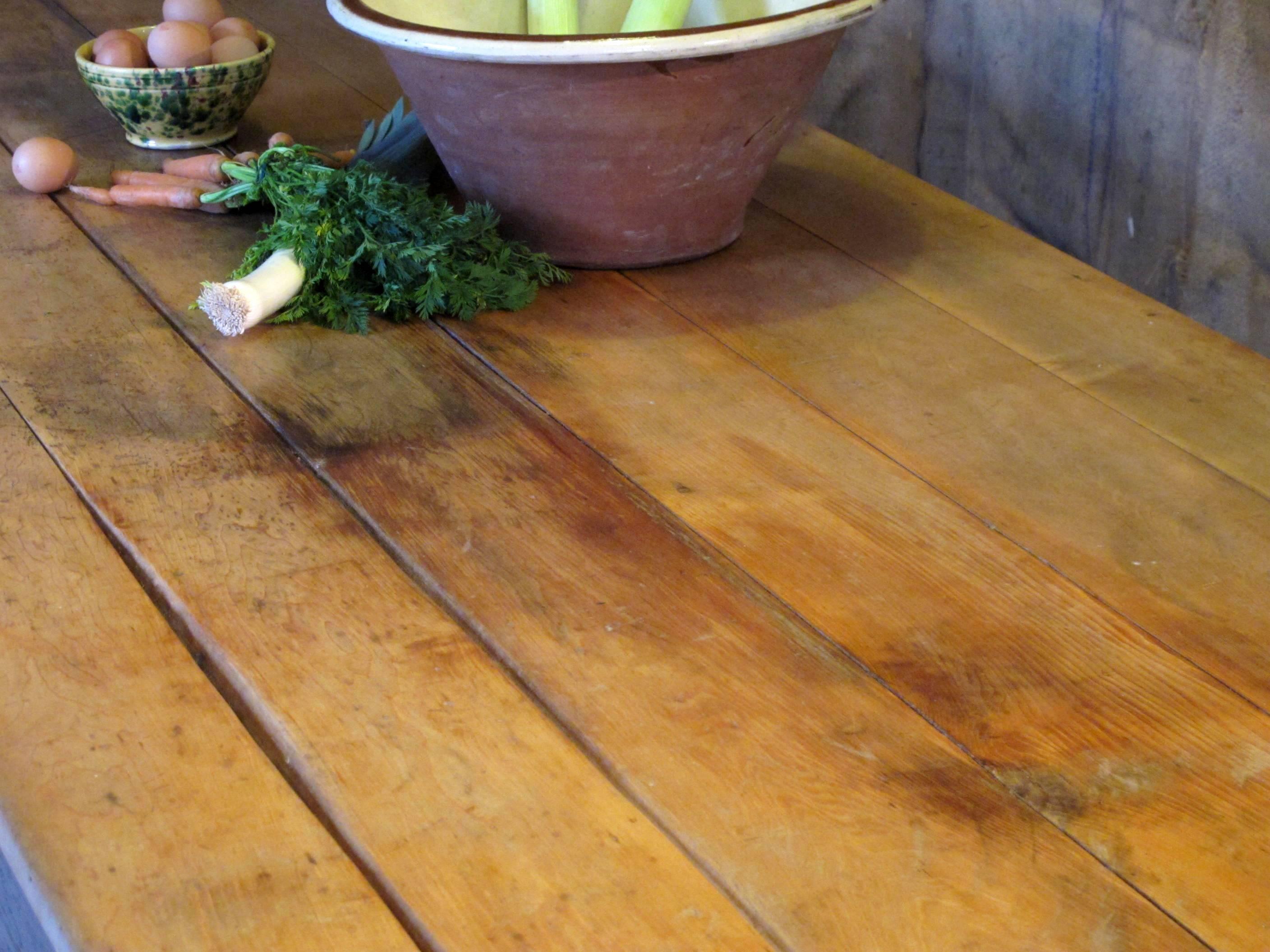 Pine and poplar wood base, reinforced with wrought iron struts. Sycamore top. During the nineteenth and early twentieth centuries, a key feature of any working kitchen in a country house or castle was a large, serviceable preparation table like this