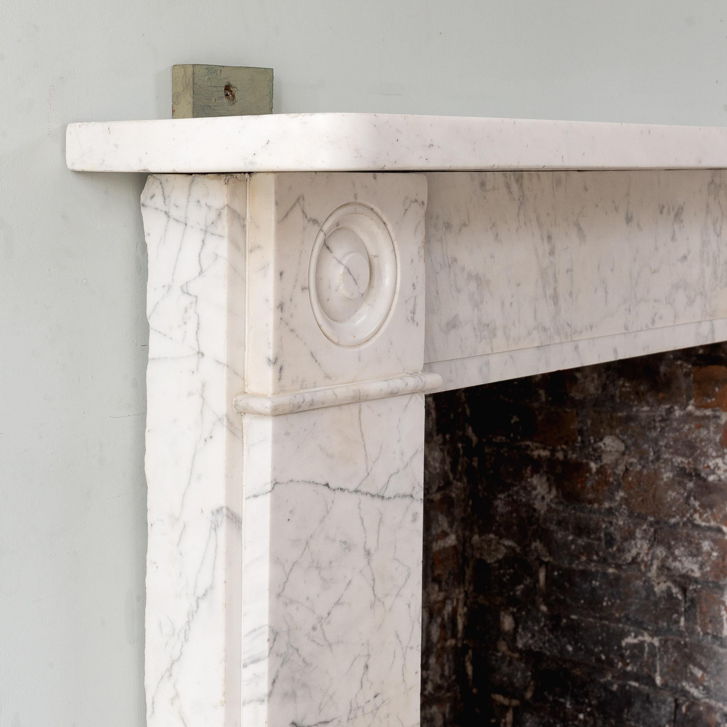 Nineteenth Century Regency Carrara Marble Bullseye Fireplace For Sale 8