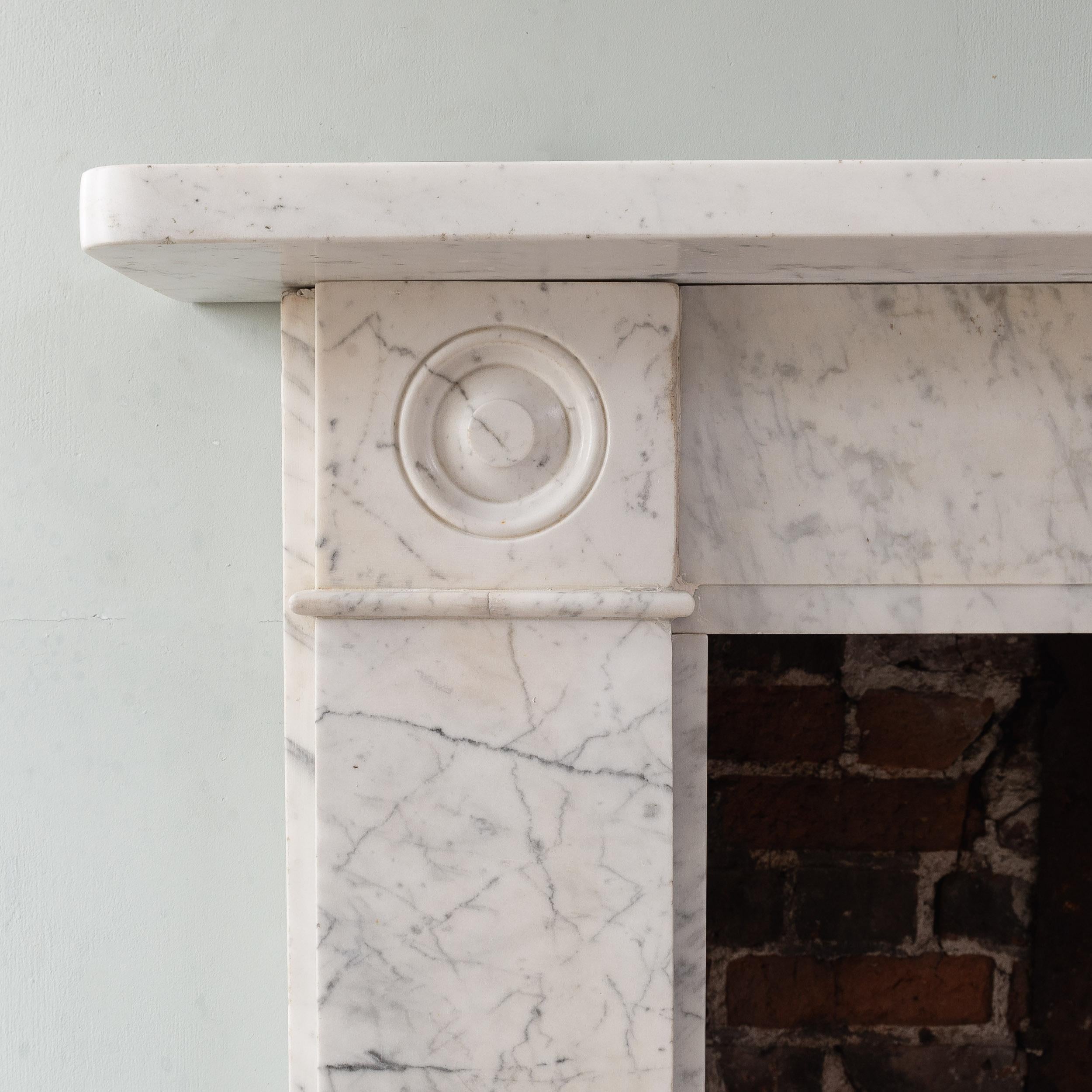 Nineteenth Century Regency Carrara Marble Bullseye Fireplace For Sale 9