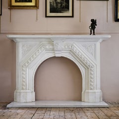 Large Victorian Gothic Statuary marble fireplace, c.1870