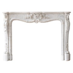 French Louis XV Style Rococo Fireplace in Carrara Marble