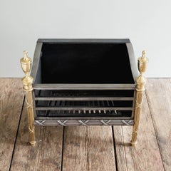 C19th French Iron, Steel and Brass Firegrate with Urn Finials