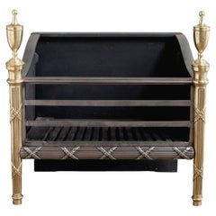 C19th French Iron, Steel and Brass Firegrate with Urn Finials