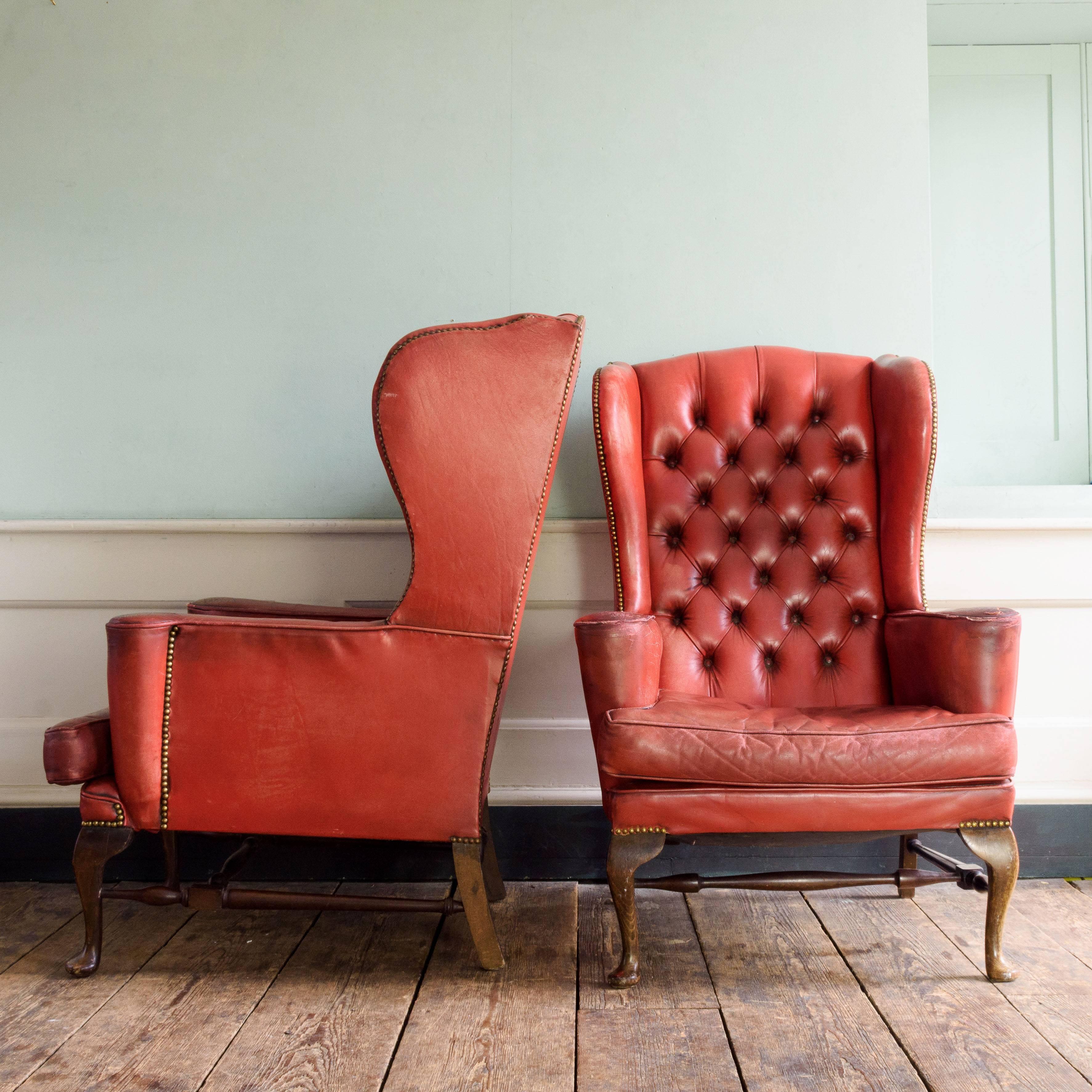 Georgian Red Leather Wingback Armchairs