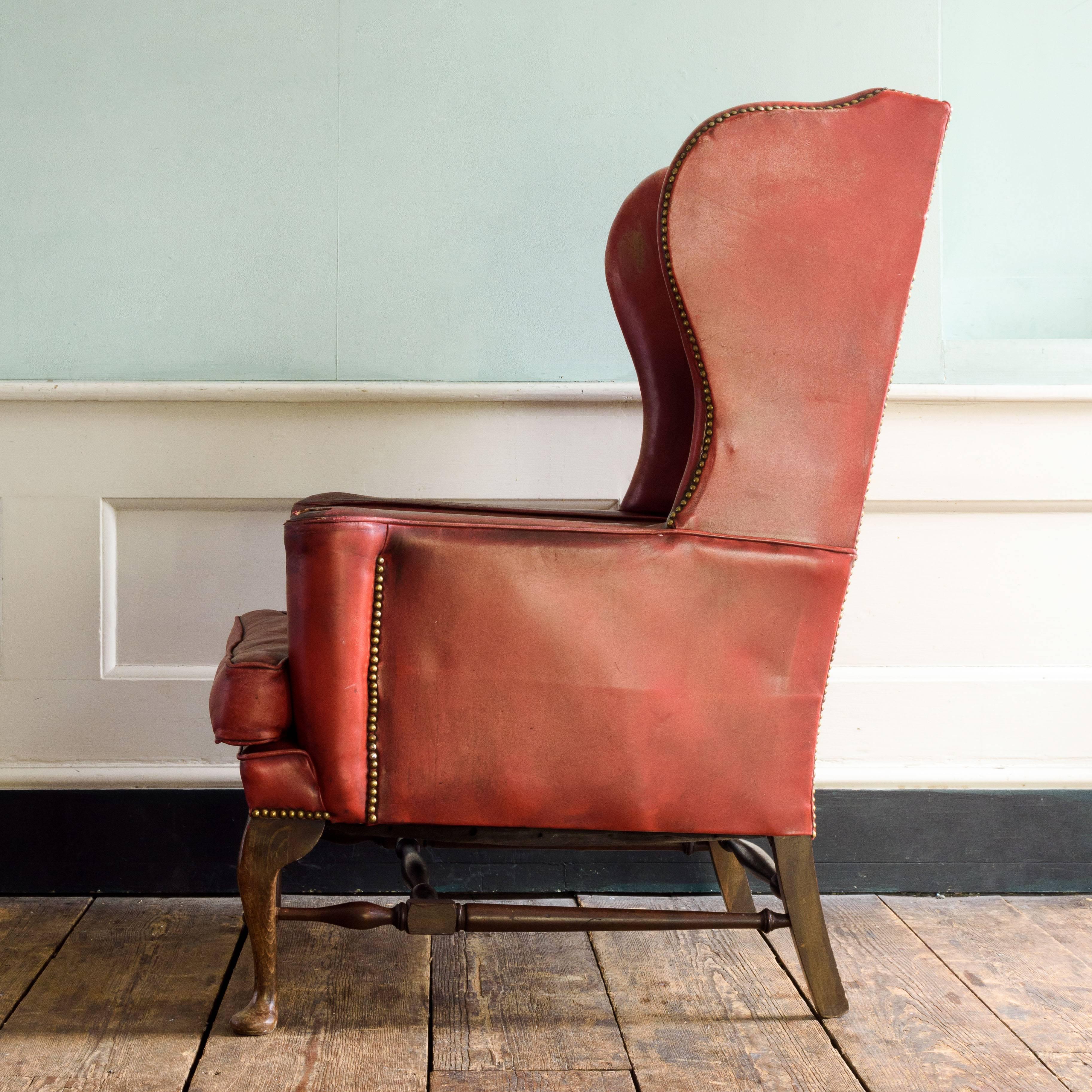 20th Century Red Leather Wingback Armchairs