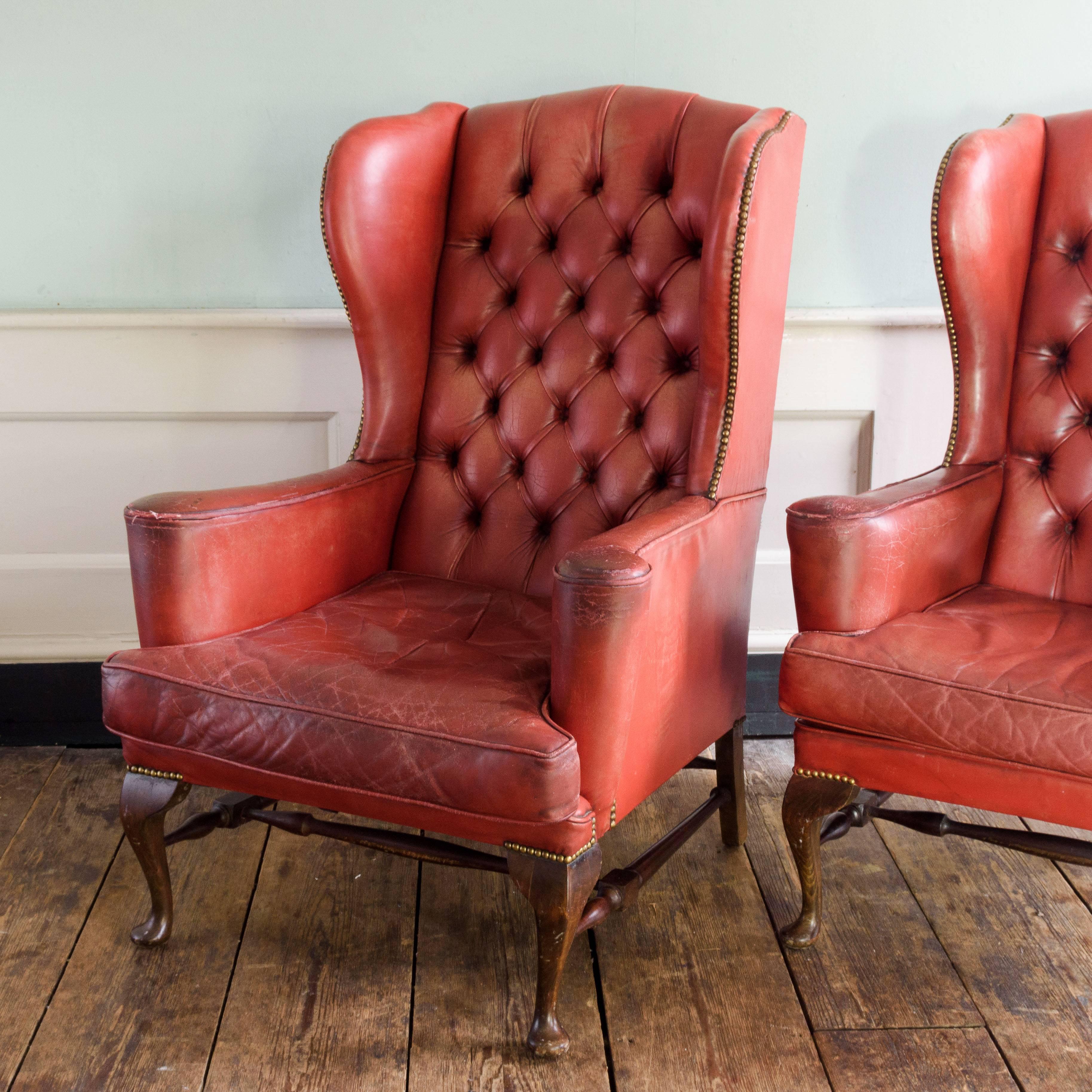 Red Leather Wingback Armchairs 1