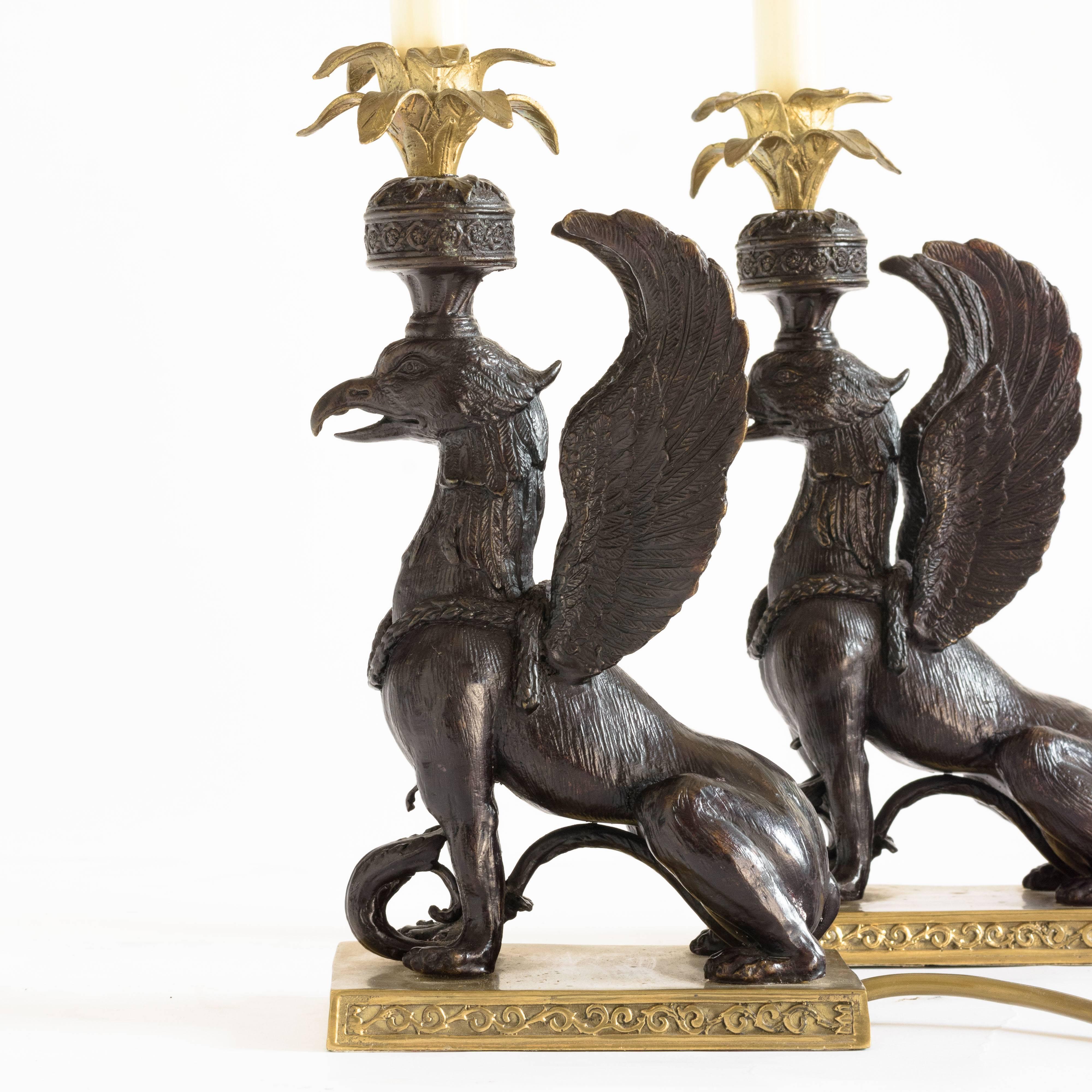 George III Winged Griffin Table Lamps After Sir William Chambers