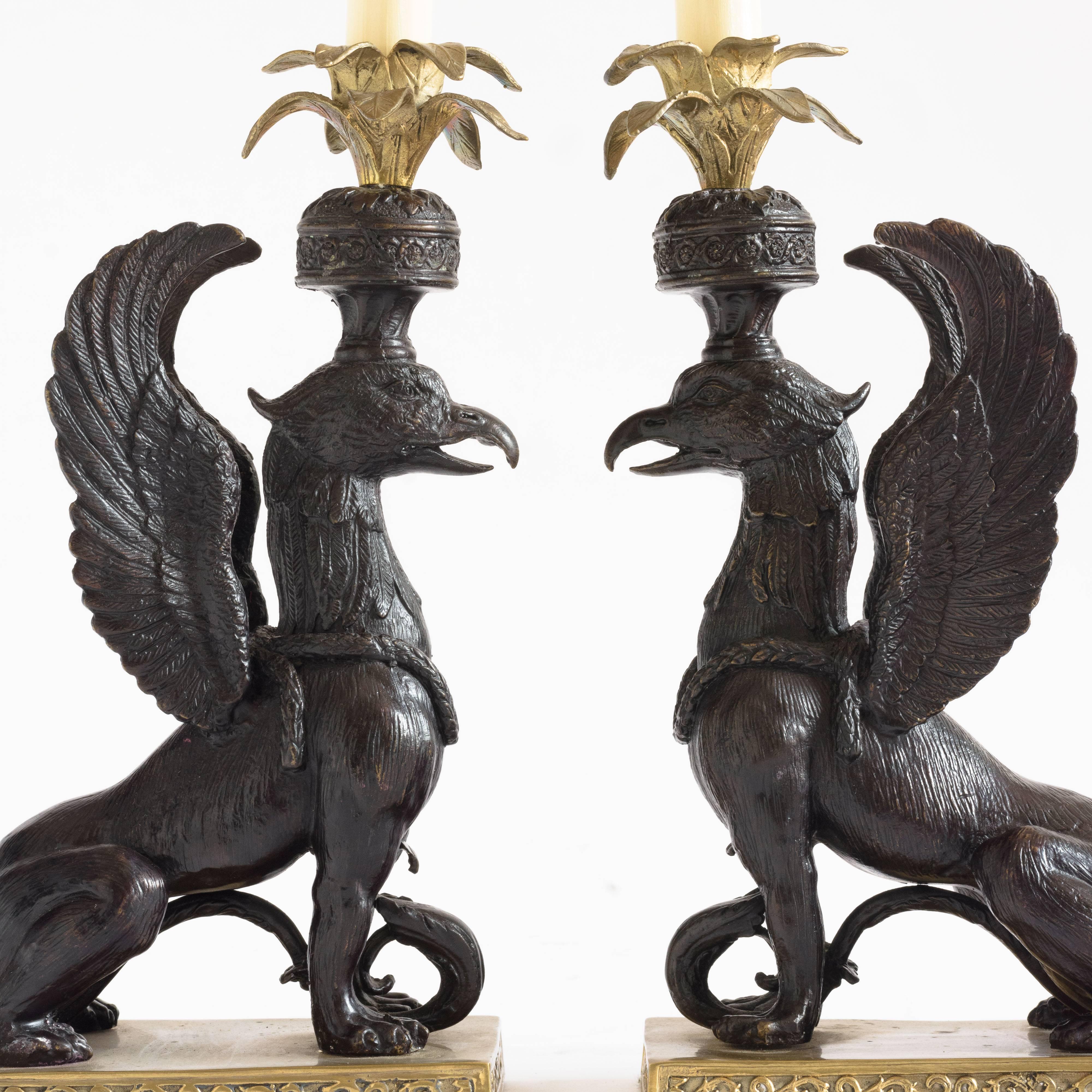 Brass Winged Griffin Table Lamps After Sir William Chambers