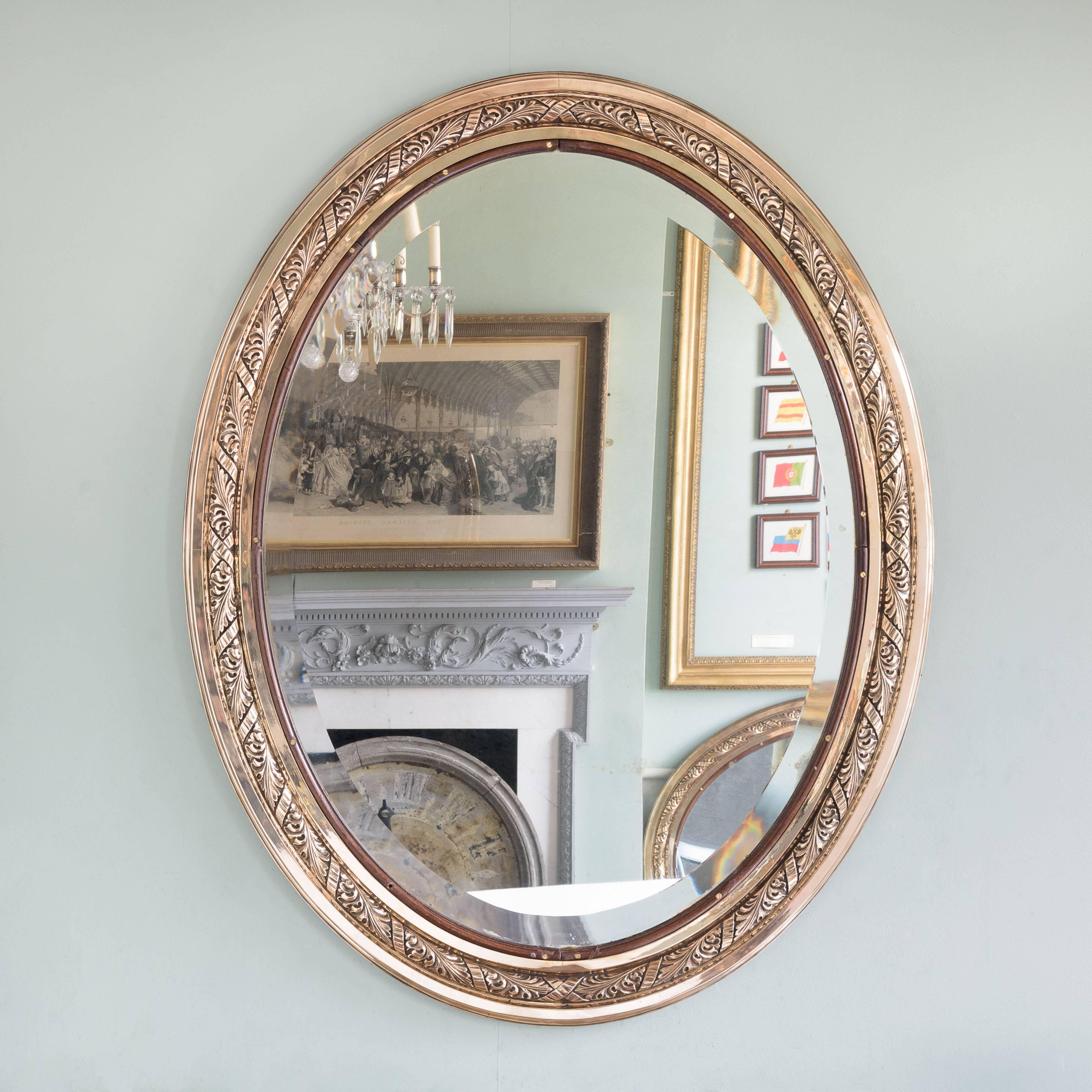 Edwardian Pair of Bronze Oval Mirrors, RMS Olympic