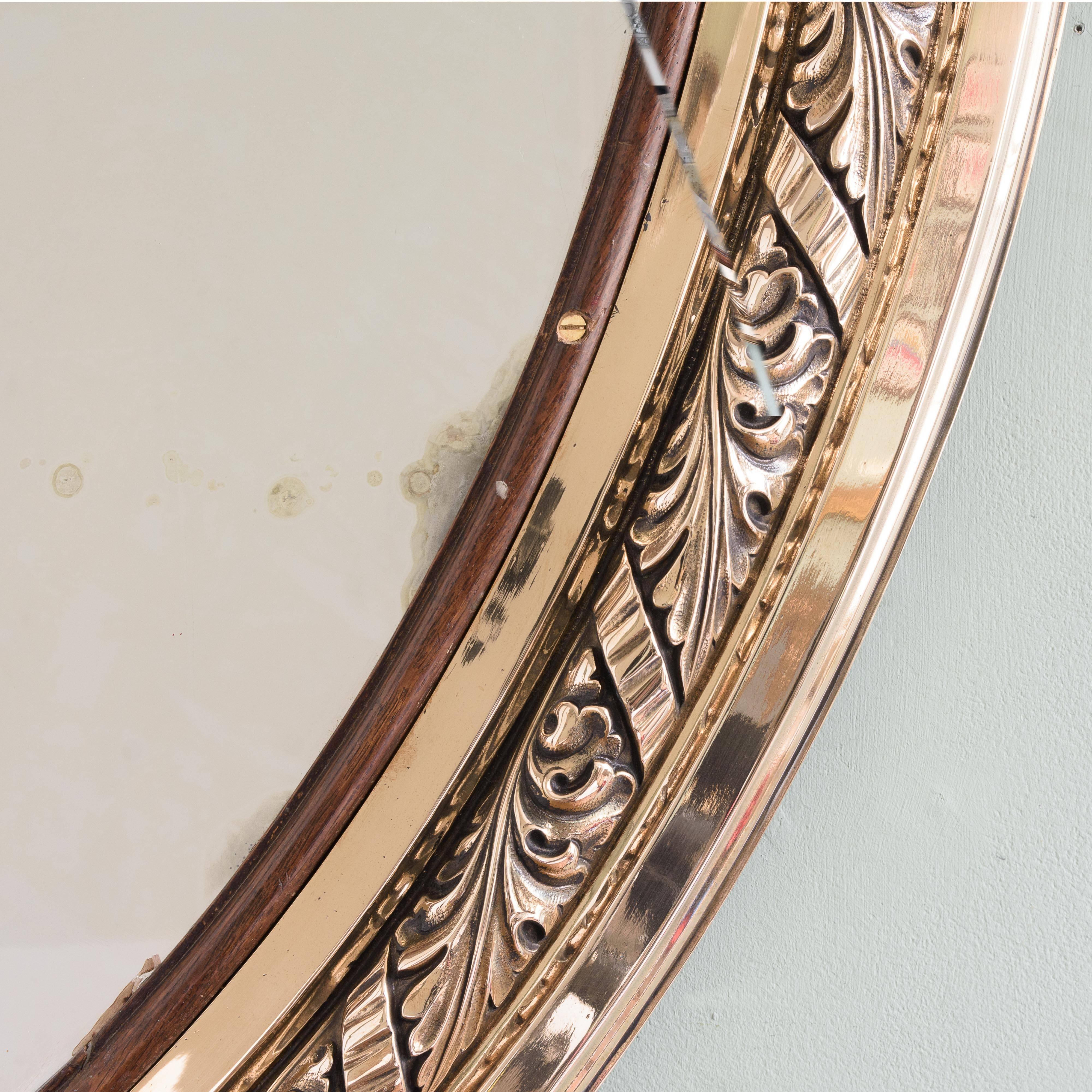 Early 20th Century Pair of Bronze Oval Mirrors, RMS Olympic