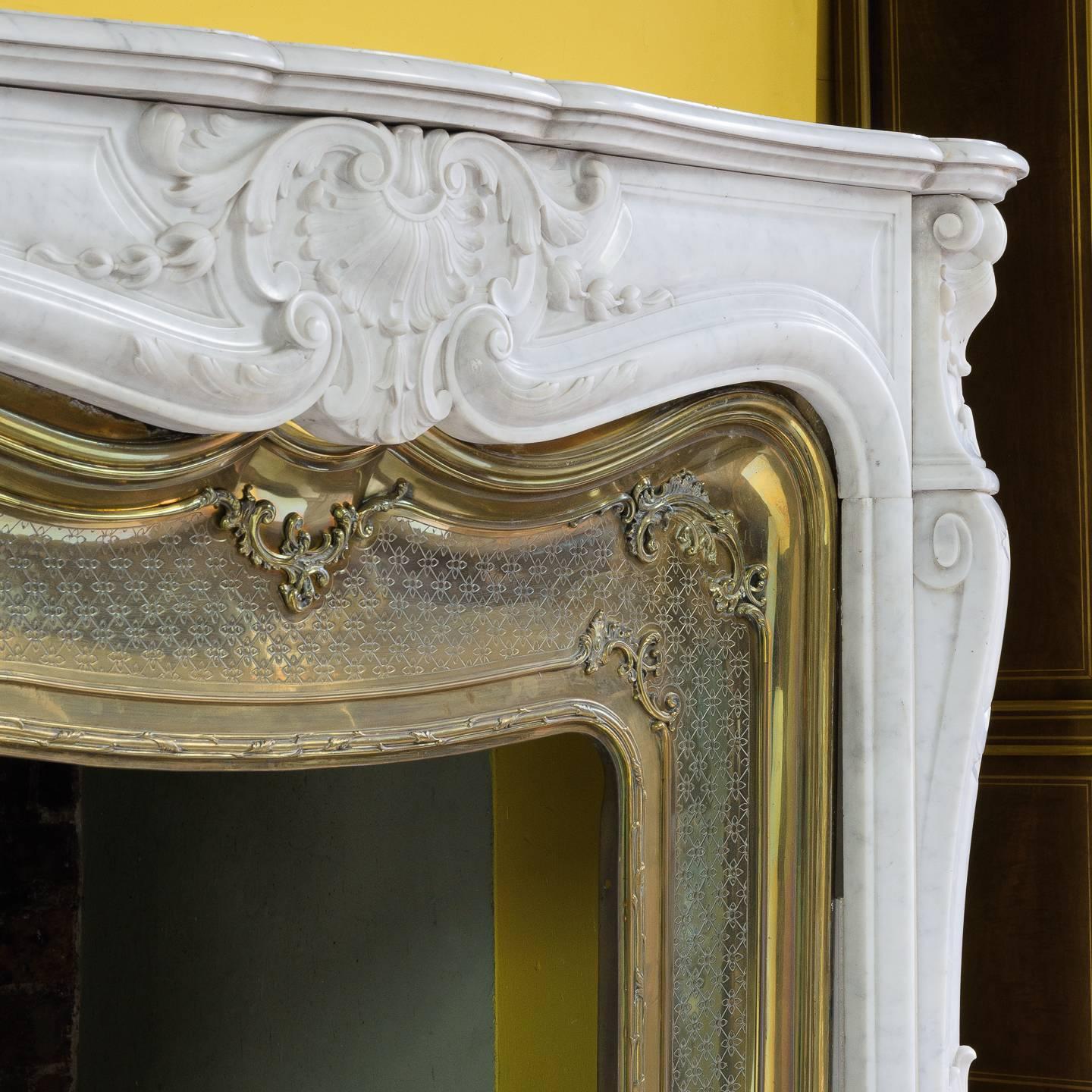 French Louis XV Style Carrara Marble Chimneypiece