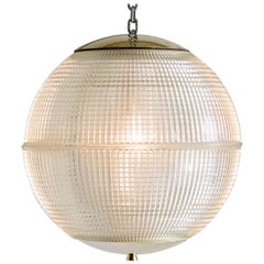 Small French Holophane Globe Pendant Light with Brass Caps